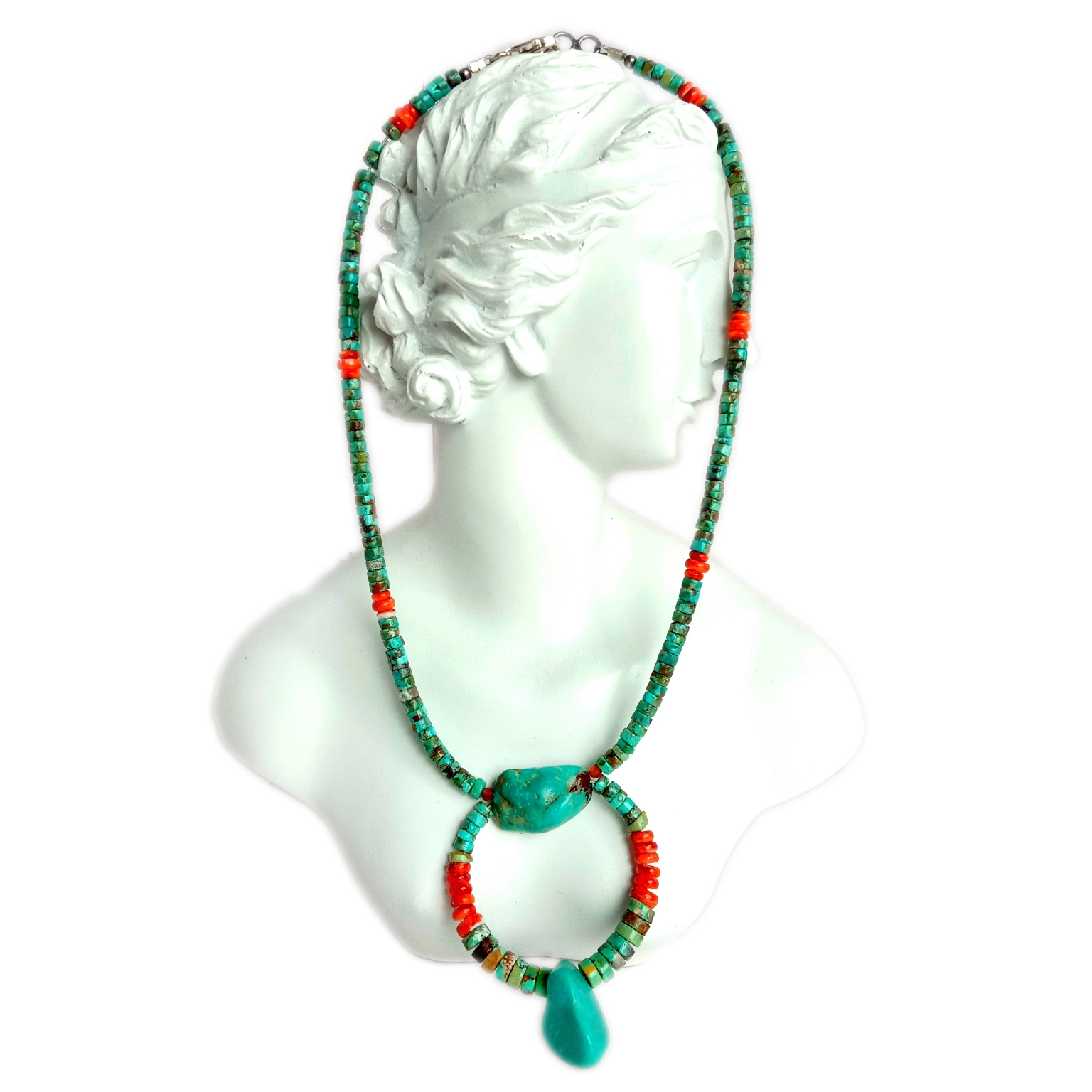 Natuurlike turkoois en stekelrige oester 925 sterling silwer edelsteen juweliersware krale handgemaakte ketting 1