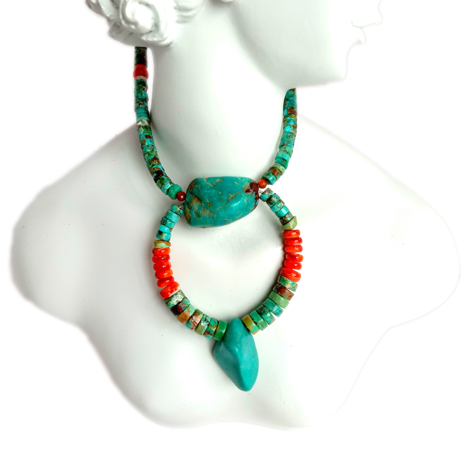 Natuurlike turkoois en stekelrige oester 925 sterling silwer edelsteen juweliersware krale handgemaakte ketting 15