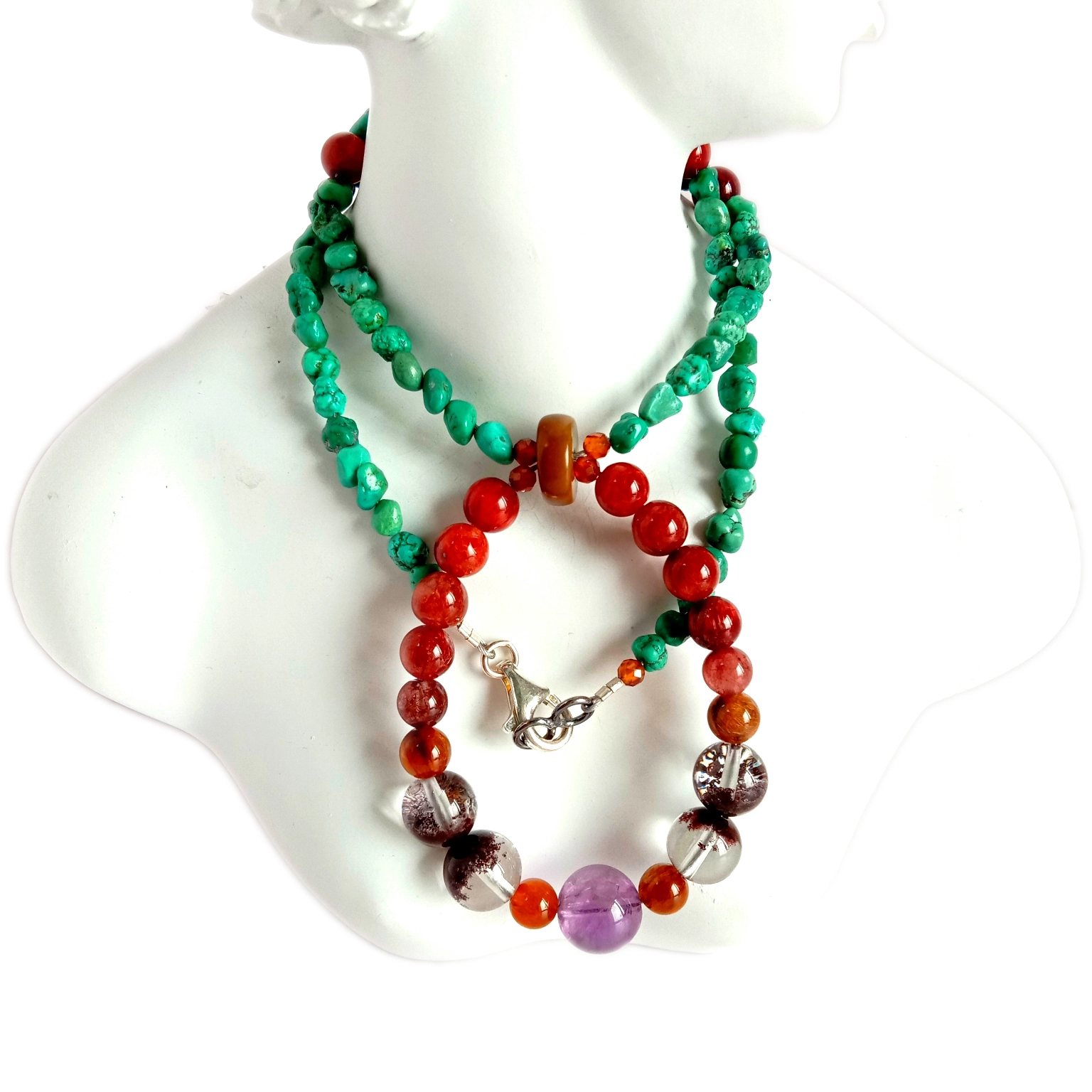 Ntuj Turquoise Muaj yeeb yuj Rutilated quartz Dab phantom quartz Ametrine 925 Sterling Silver xuas tes ua Gemstone 1