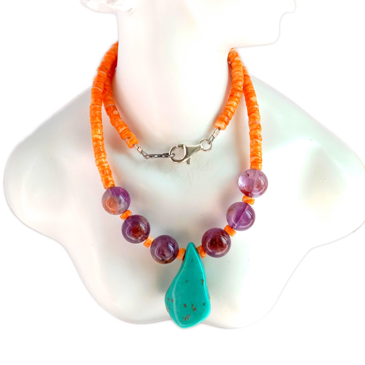 អយស្ទ័រធម្មជាតិ Turquoise spiny oyster Ametrine 925 Sterling Silver Beads ខ្សែកត្បូងពេជ្រធ្វើដោយដៃ 1
