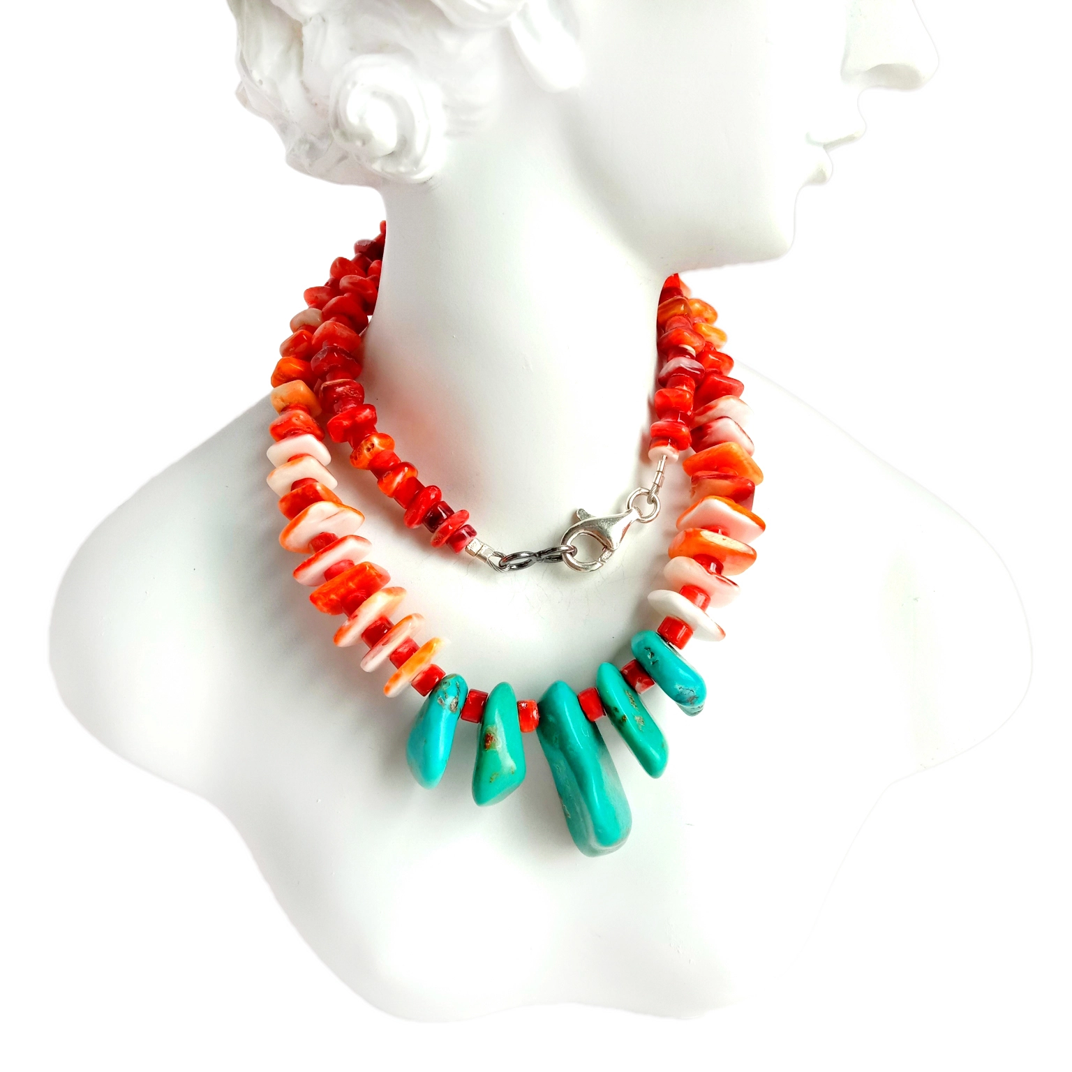 Ntuj Turquoise spiny oyster 925 Sterling Silver Beads 16 nti Gemstone Necklace Audrita tsim 1