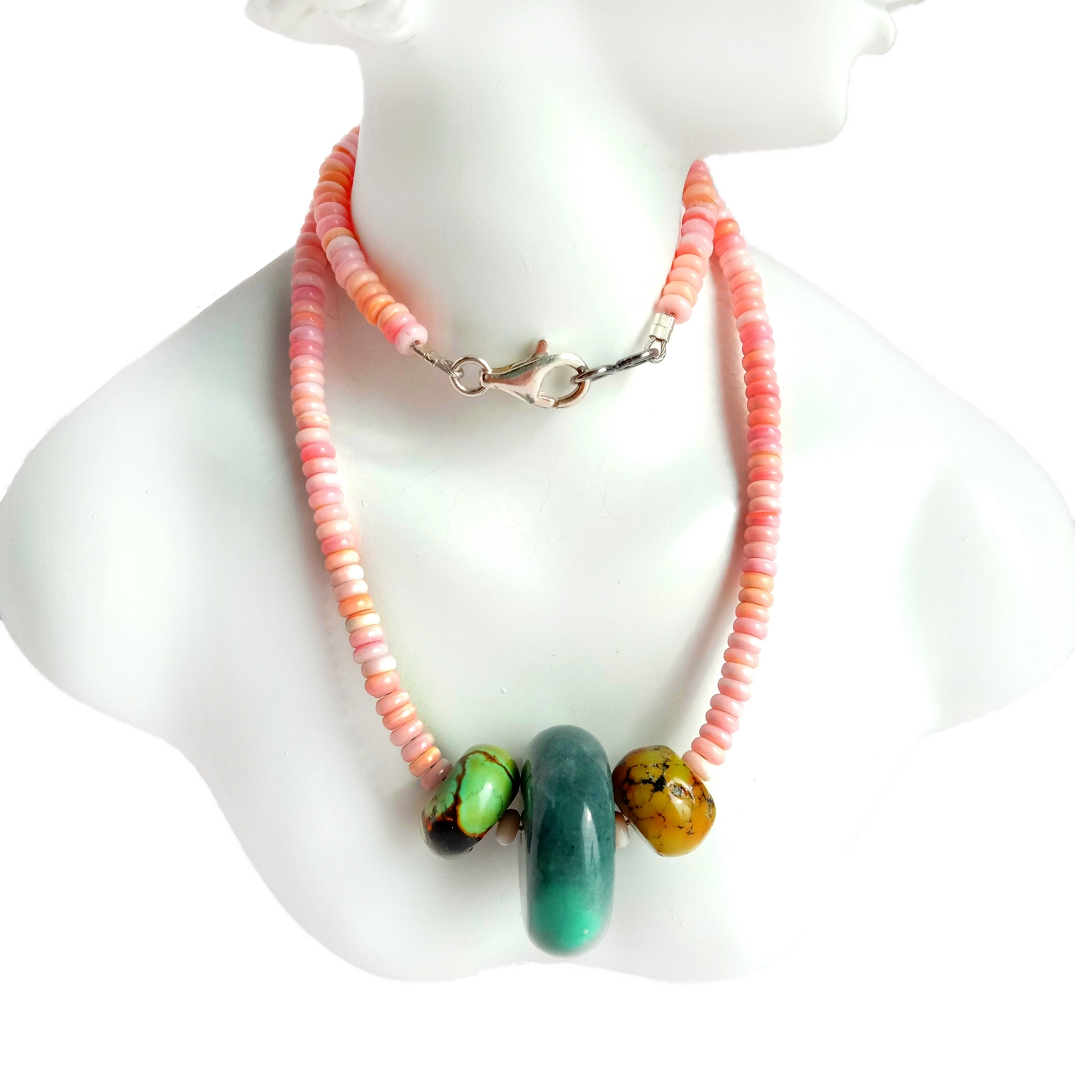 Natuurlike turkoois pienk sien dop 925 sterling silwer krale 16 duim edelsteen ketting 1