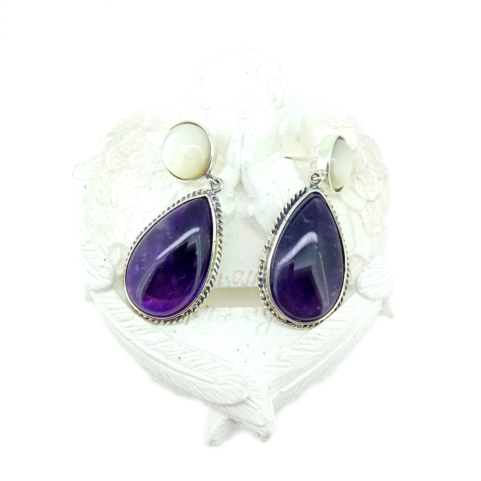 紫水晶吊式耳環口音 925 純銀耳環 14