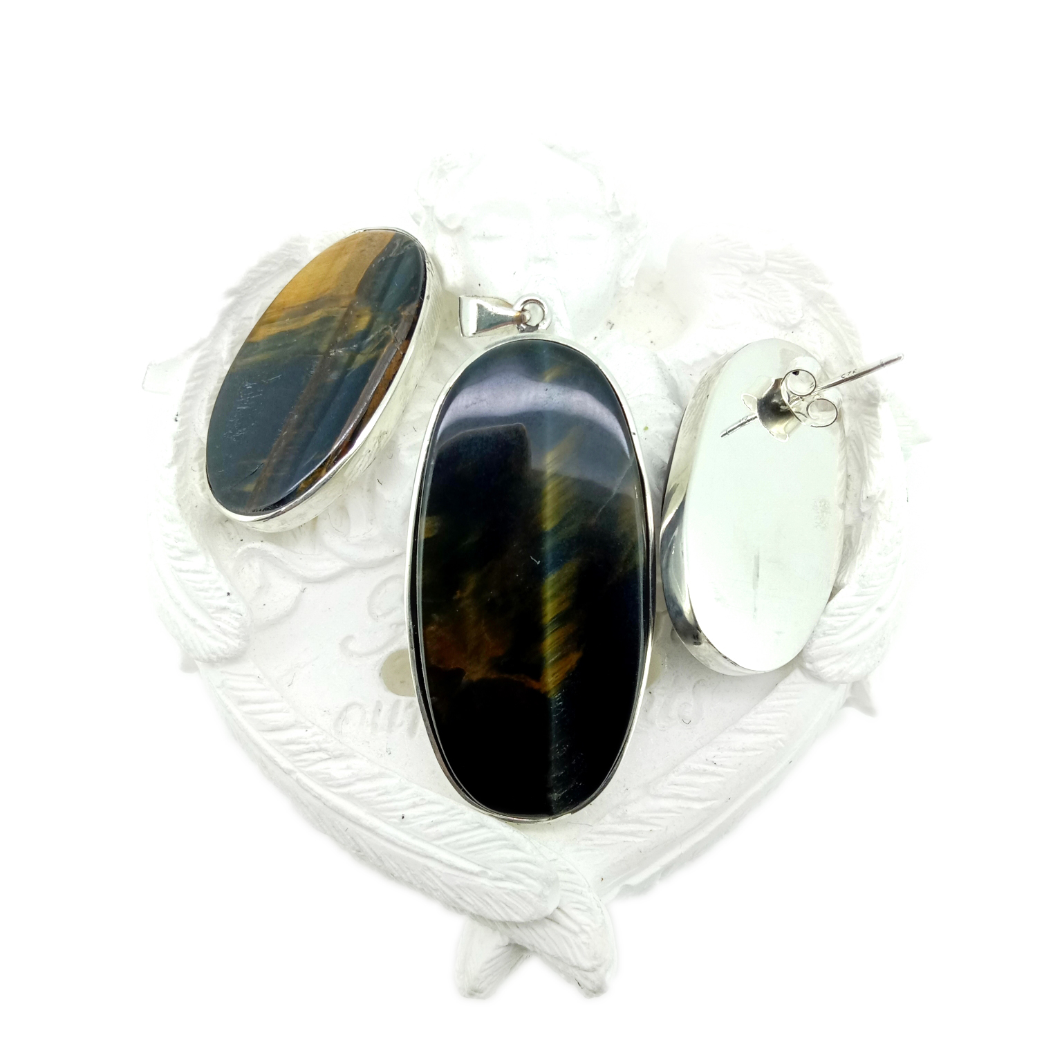 Uhani iz jaspisa Bumble Bee Jaspisa, uhani in obesek iz srebra šterling 925 14