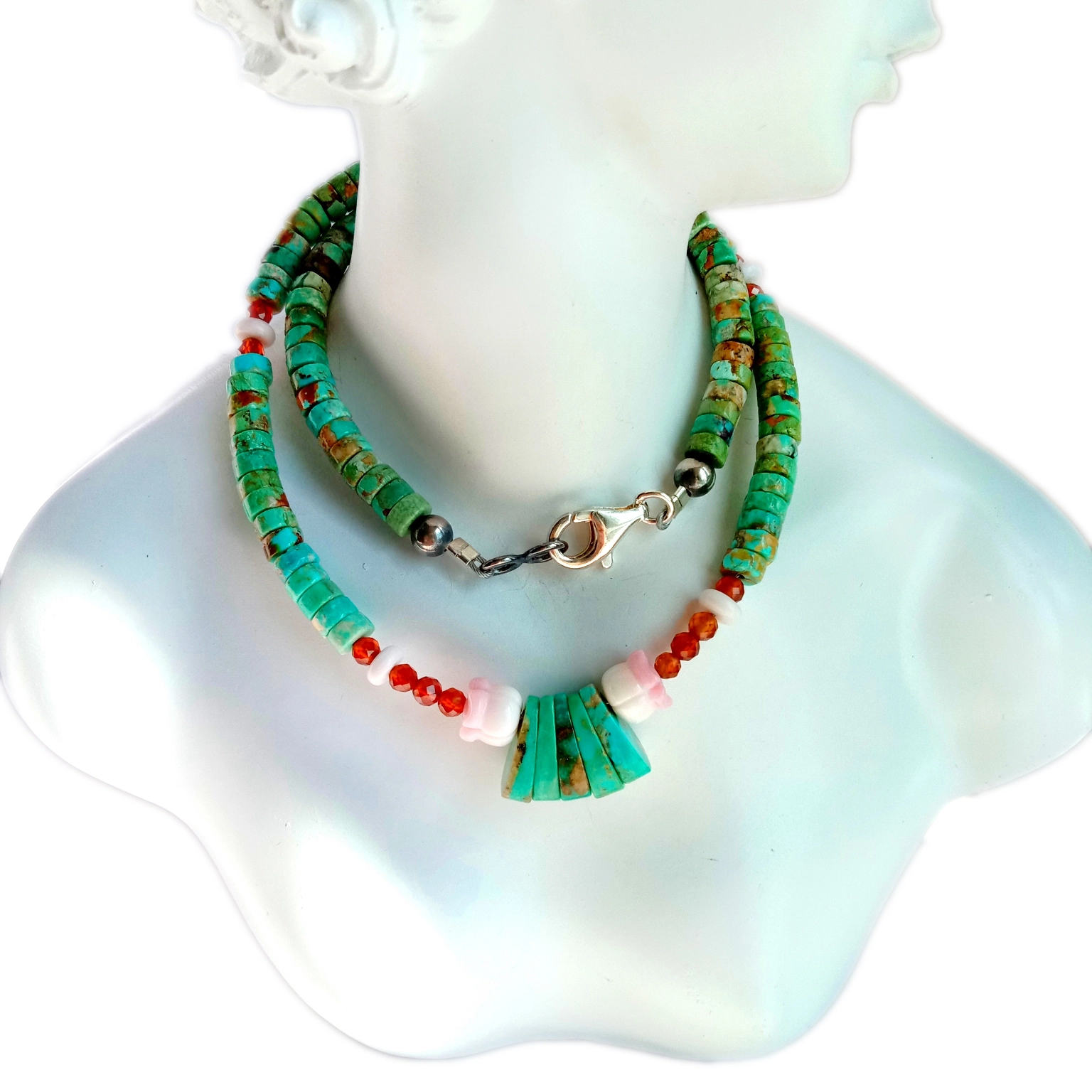 Grosir Batu Permata Natural Turquoise pink see shell Orange mandarin Garnet 925 Sterling Silver kalung 1