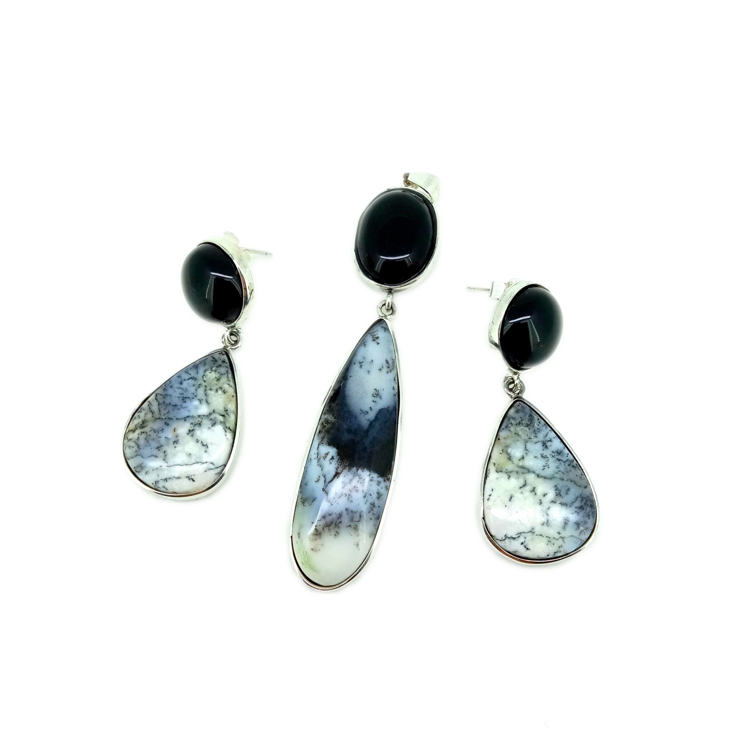 ntụpọ na-acha anụnụ anụnụ 925 ọla ntị ọla ọcha na pendant eke mara mma ọla mara mma N'ogbe Gemstone 1