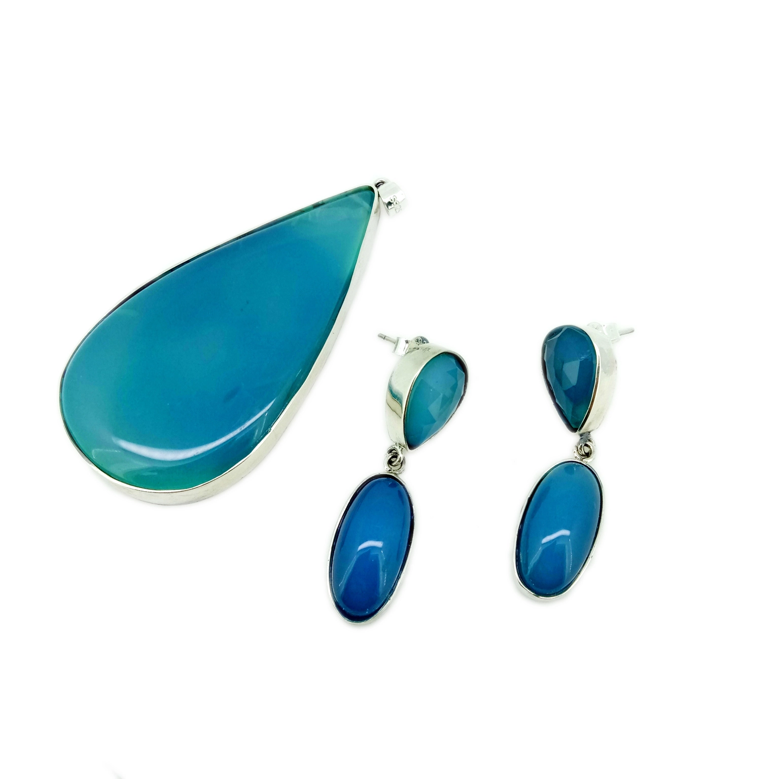 Agaat 925 sterling silwer oorbelle en hangertjie Opregte edelsteen Stud Geskenk vir Vrou 1