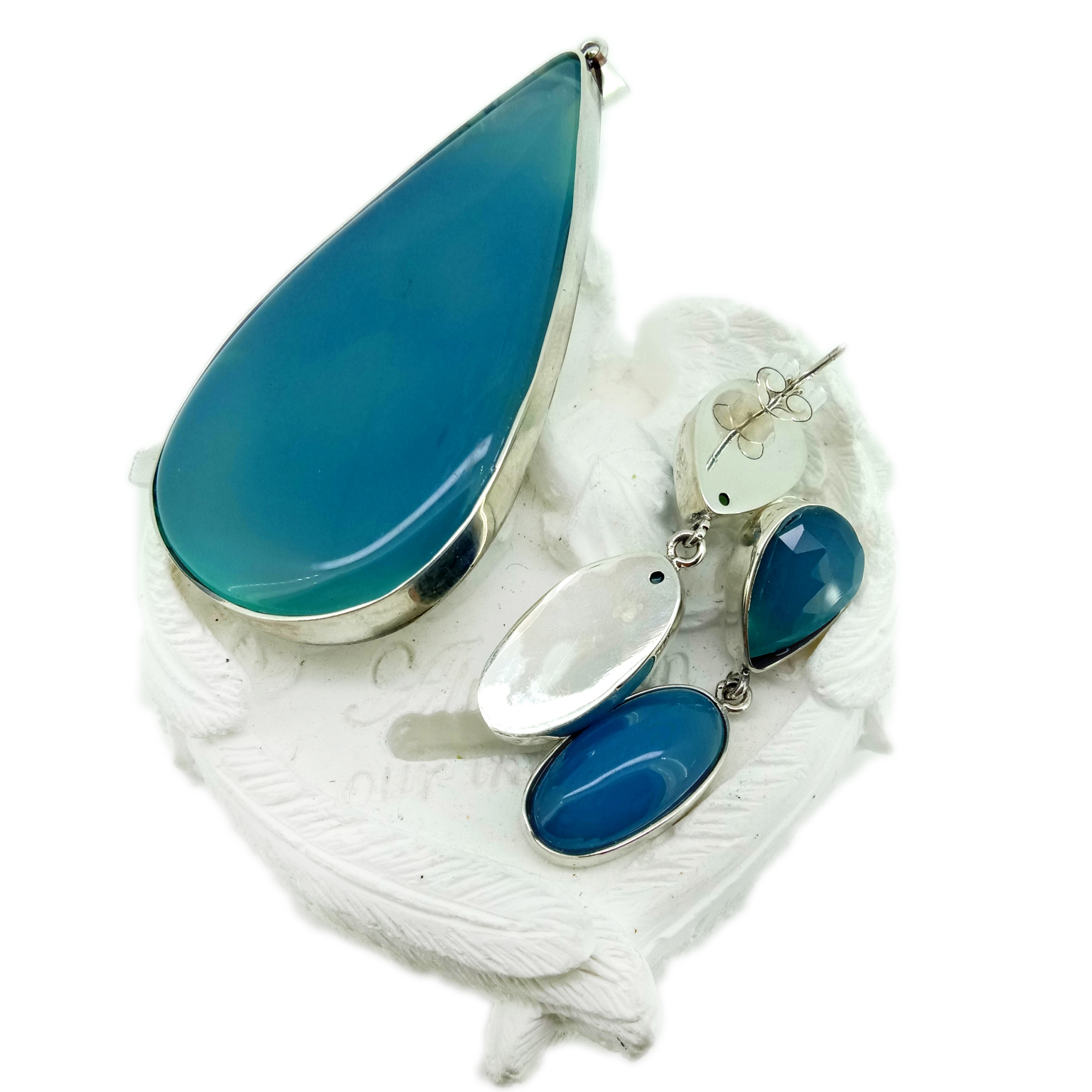 Agataj 925 Sterlingaj Arĝentaj Orelringoj kaj Pendumaĵo Vera gemo Stud Donaco por Virino 14