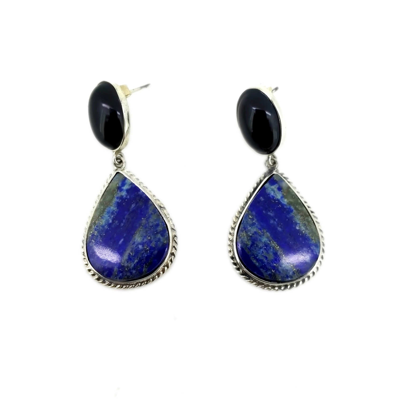 Lapis Lazuli 925 Sterling Silver Earrings Gemstone Pob zeb Post Kho Crystal Disthene Calming 1
