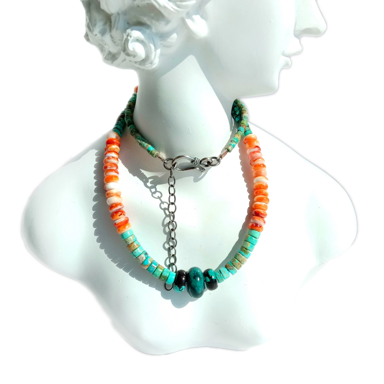 ធម្មជាតិ Turquoise spiny oyster 925 Sterling SilverTurquoise អំណោយគ្រឿងអលង្ការសម្រាប់ថ្មស្ត្រី 1