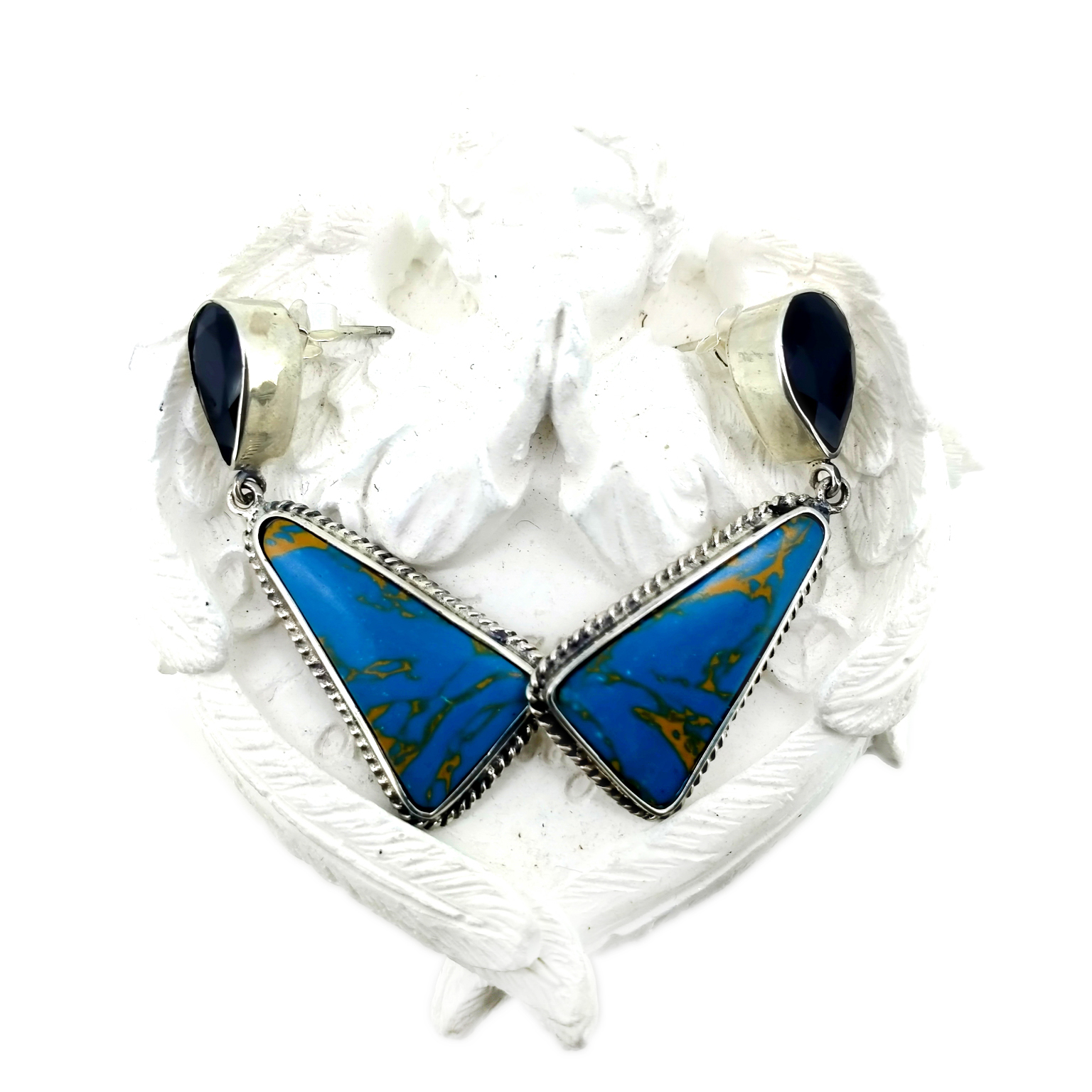 925 스털링 실버 청록색 귀걸이 와이어 랩 블루 하울라이트 댕글 귀걸이, 13