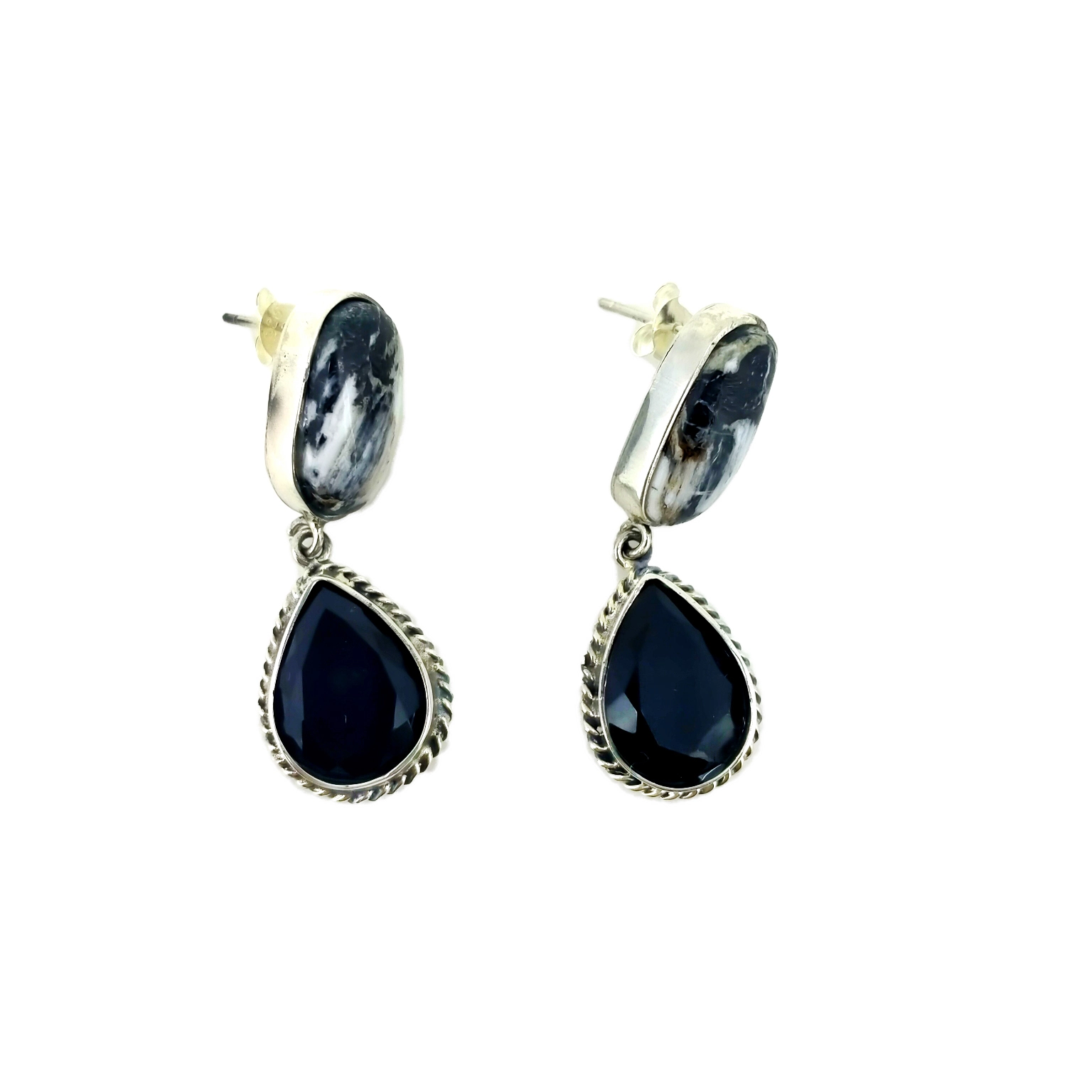 925 Sterling Silver Agate ọla ntị nhọrọ waya maka lobes nwere mmetụta uche Mosscabochons eke. 1