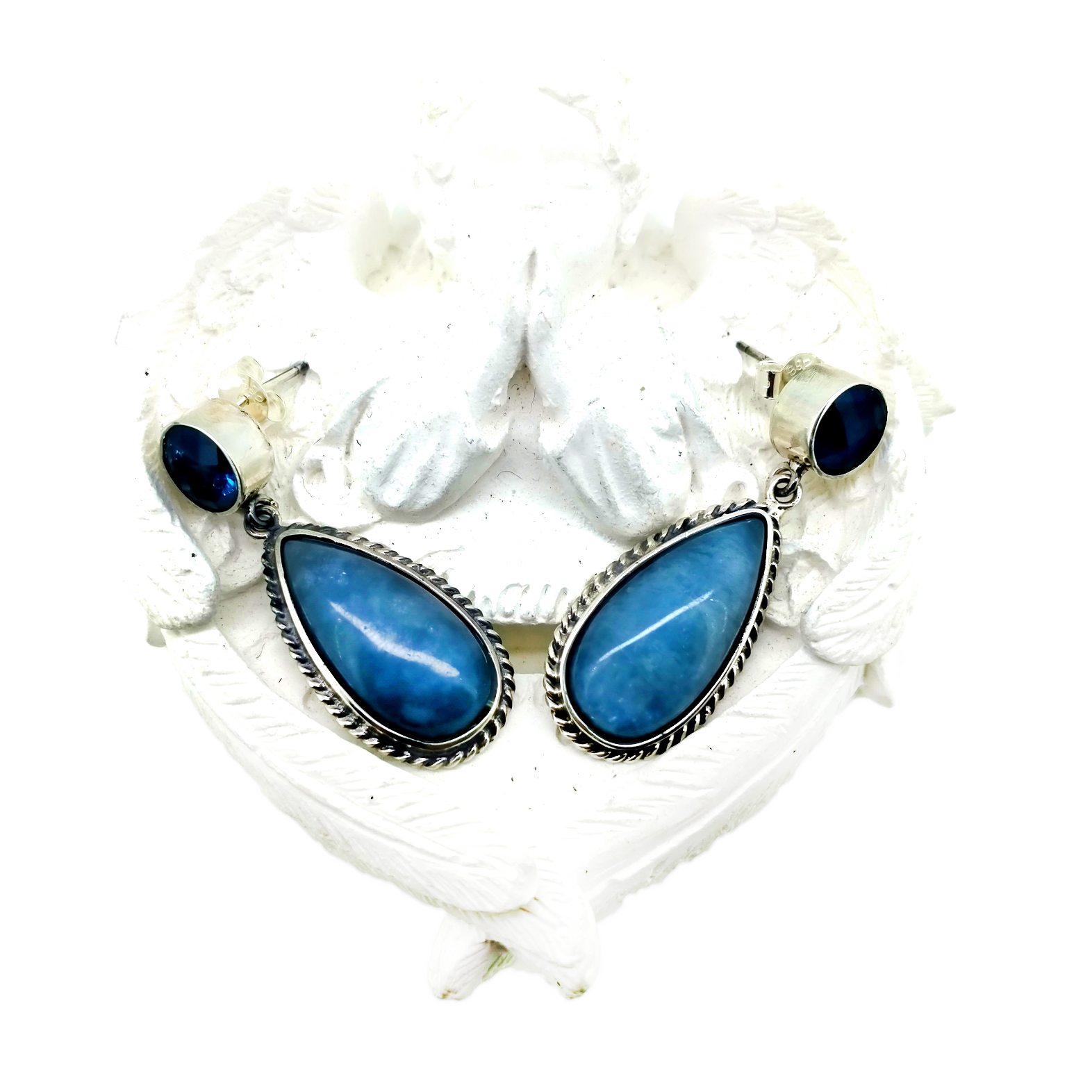 海藍寶石 925 純銀耳環天然淡藍色寶石 13