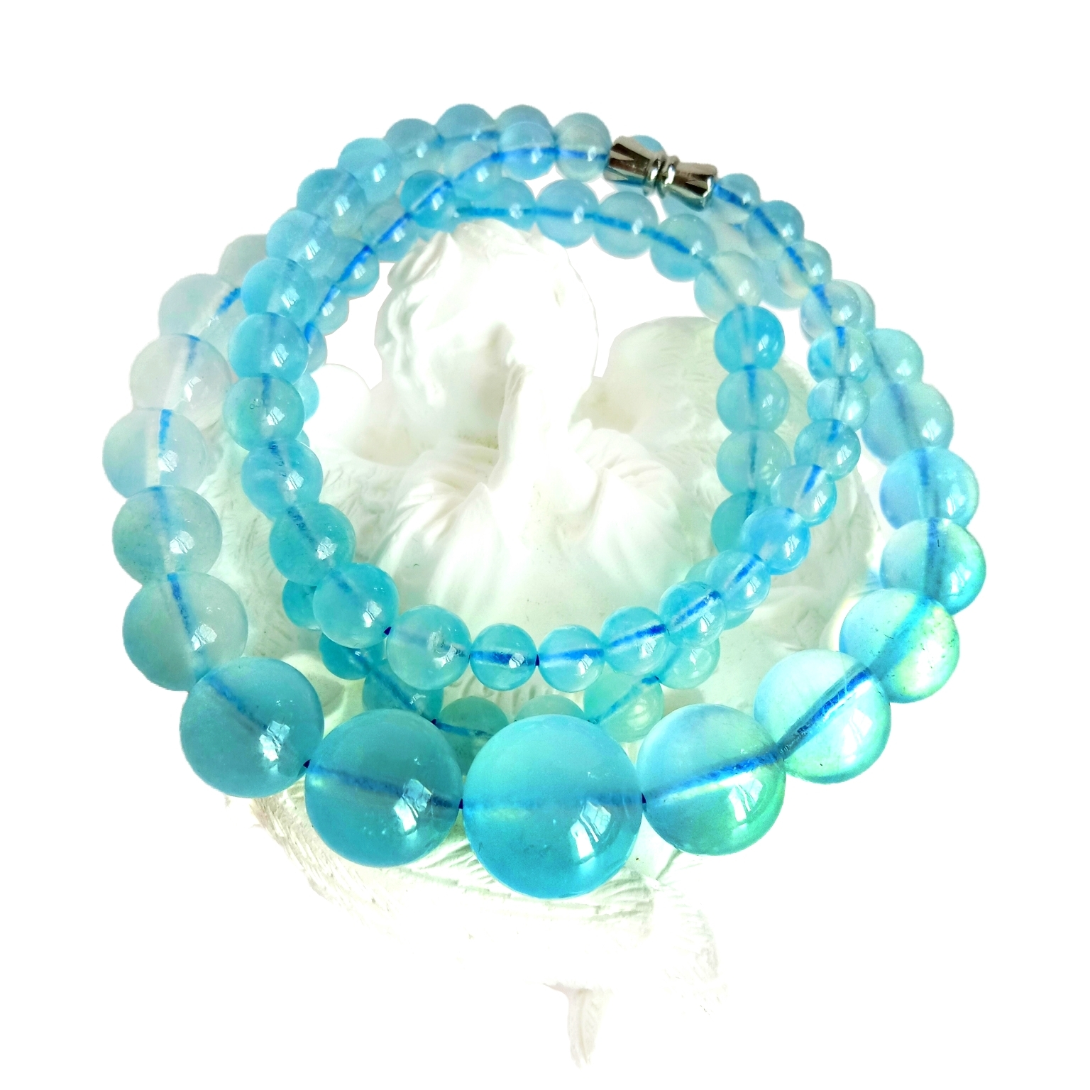 Milky Aquamarine Smooth Round Balls Aquamarine Jewelry Onyinye ejiri aka mee maka ụmụ nwanyị 1