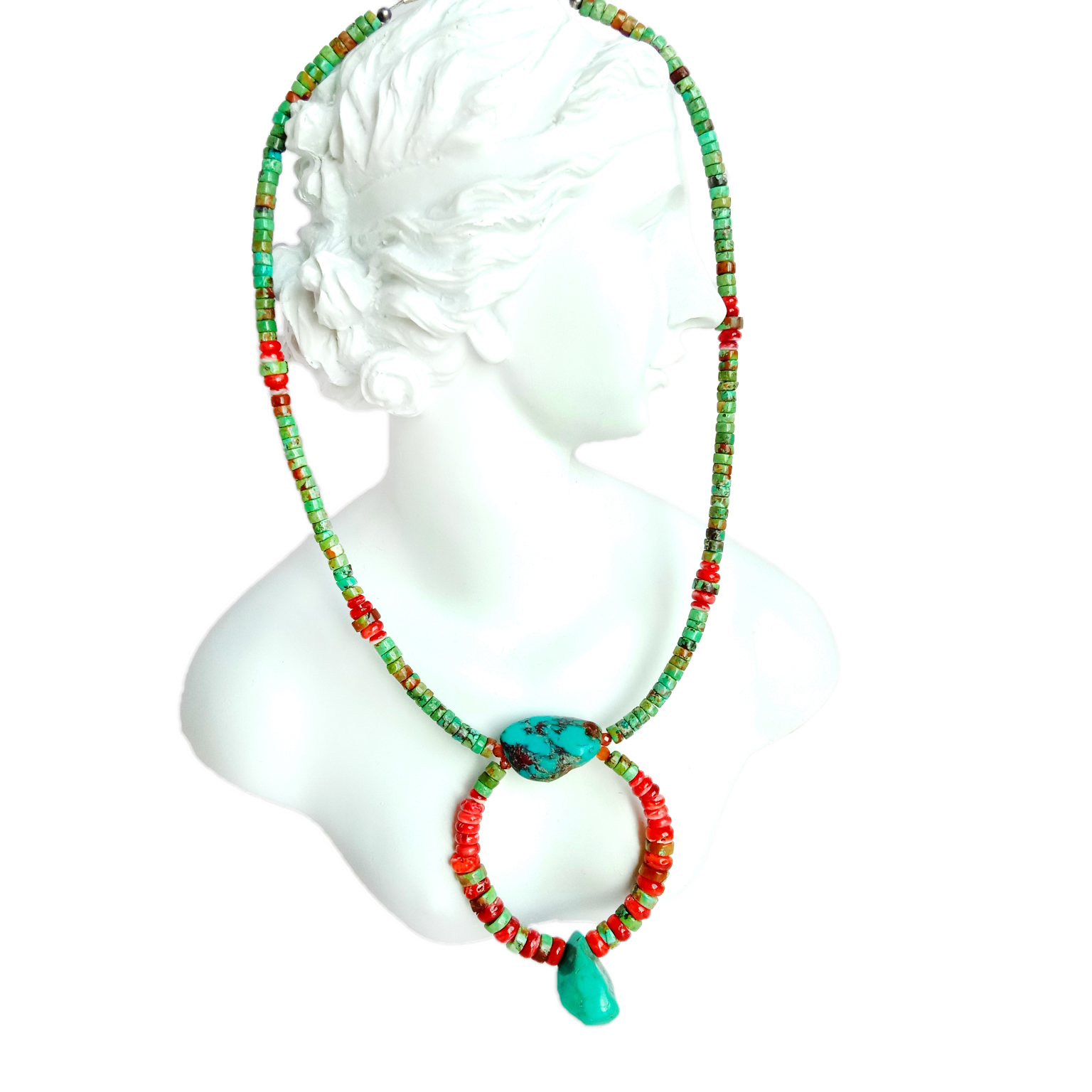 Təbii firuzəyi tikanlı istiridyə 925 əyar gümüş əl işi Boyunbağı yubiley hədiyyəsi 15