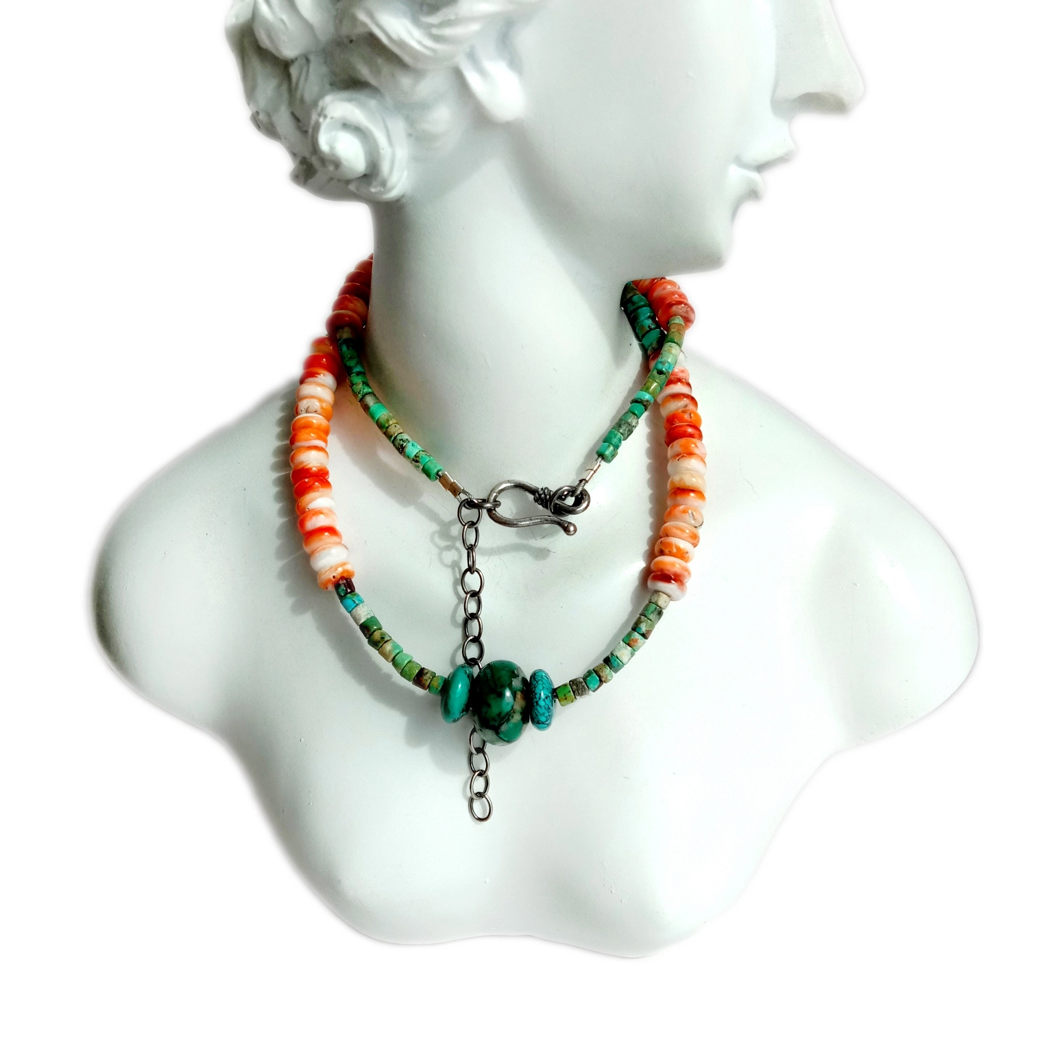 ខ្សែក 925 ប្រាក់ sterling oyster ធម្មជាតិ Turquoise សម្រាប់អំណោយខួបរបស់នាង 1