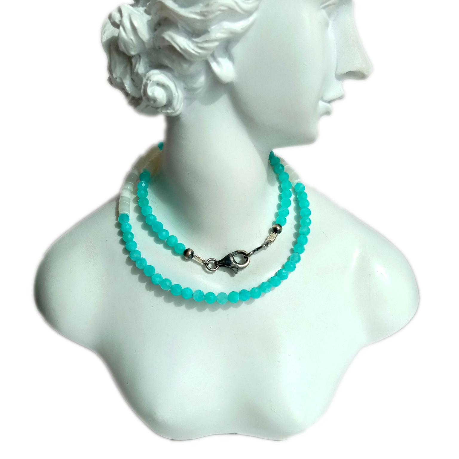 925 sterling nyiaj mop thiab Amazonite Necklace khoom plig rau nws hnub tseem ceeb khoom plig 1