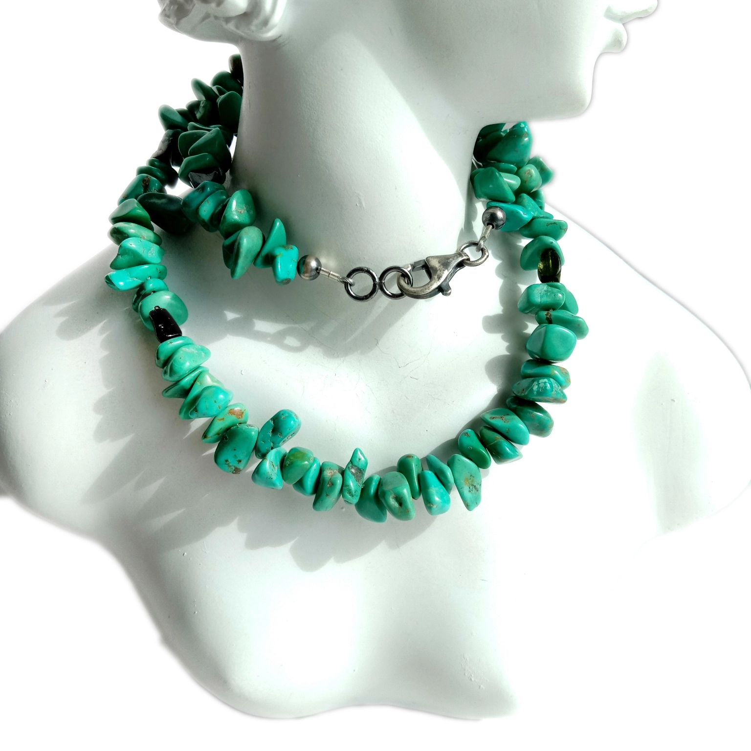 Turquoise និង Tourmaline 925 sterling silver Turquoise and Tourmaline Turquoise Necklace អំណោយសម្រាប់នាង 1