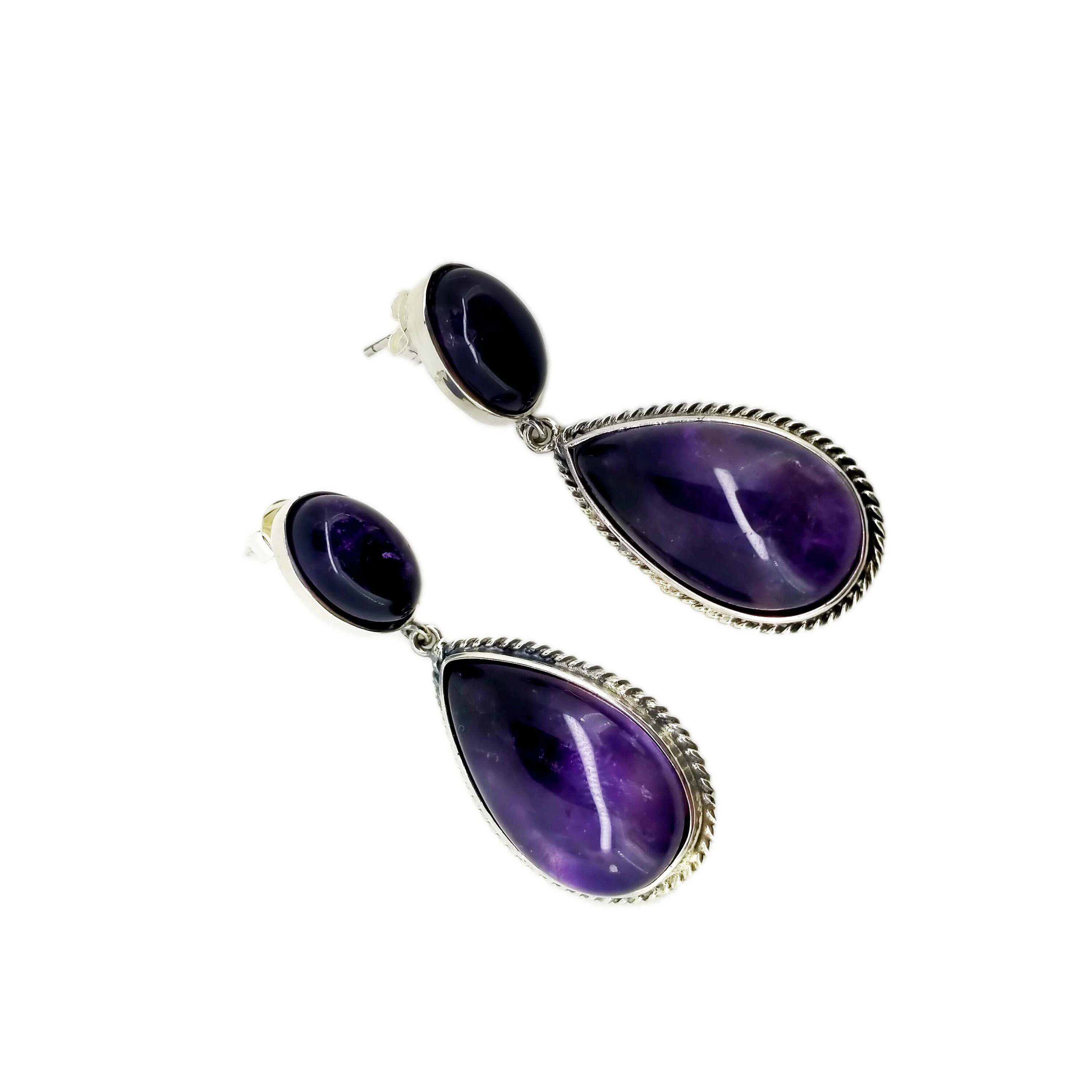 Amethyst Earring Ntuj Amethyst Lever Khoom Plig Rau Nws, Dangle Earrings Lub Ob Hlis Ntuj Hnub Yug 1