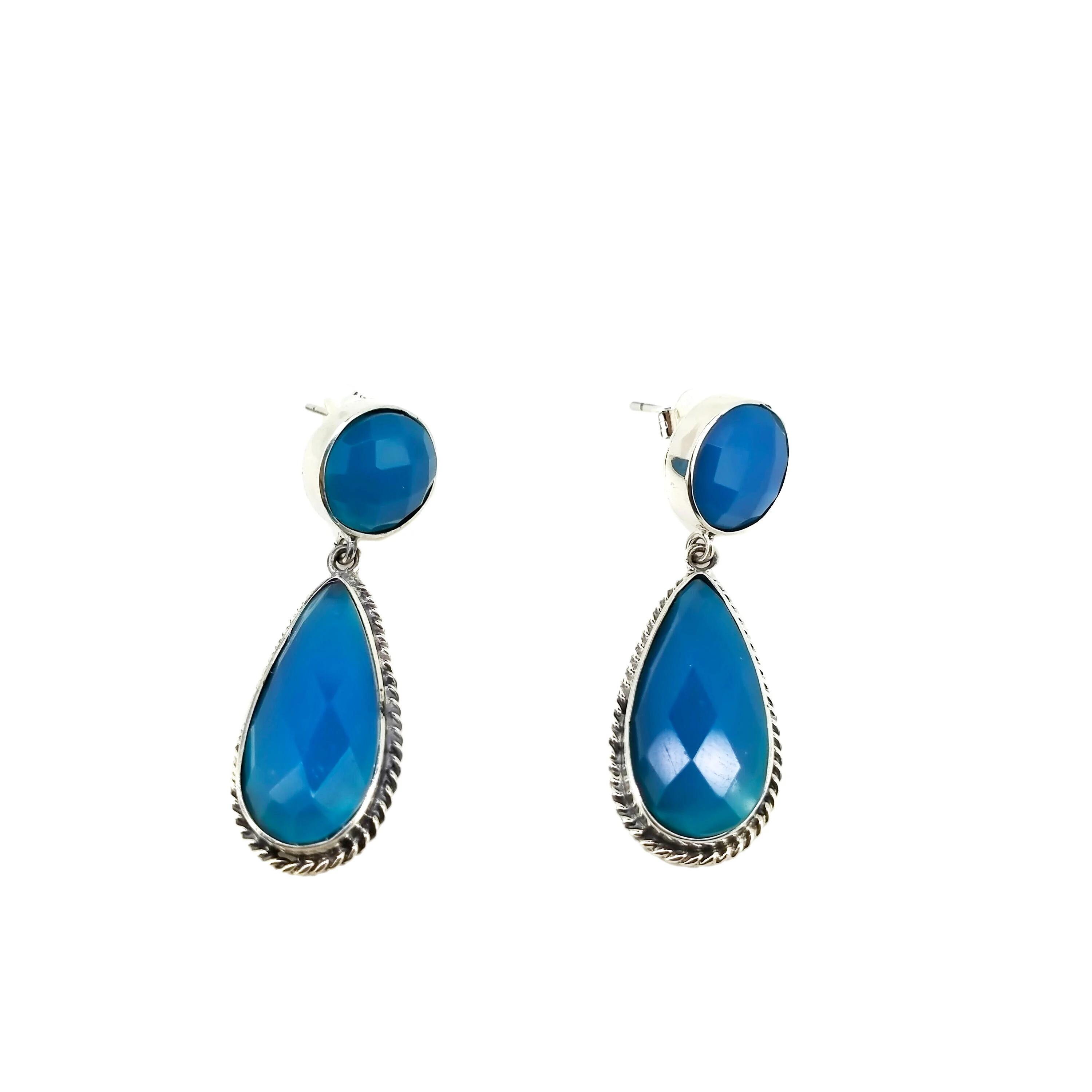 925 Sterling Silveragate Orelringoj bluaj Orelringoj Gemaj Orelringoj 1