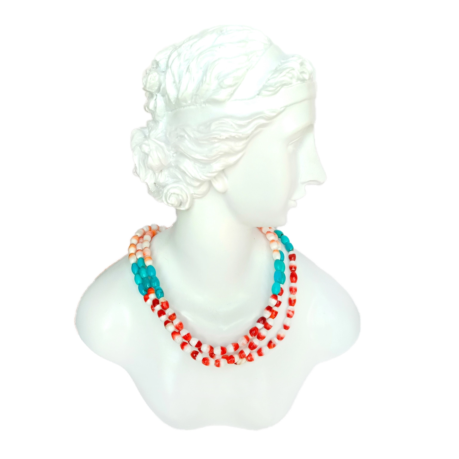 Turquoise and spiny osyter Necklace silver Necklace ខ្សែកប្លែកៗដែលផលិតដោយដៃ 1