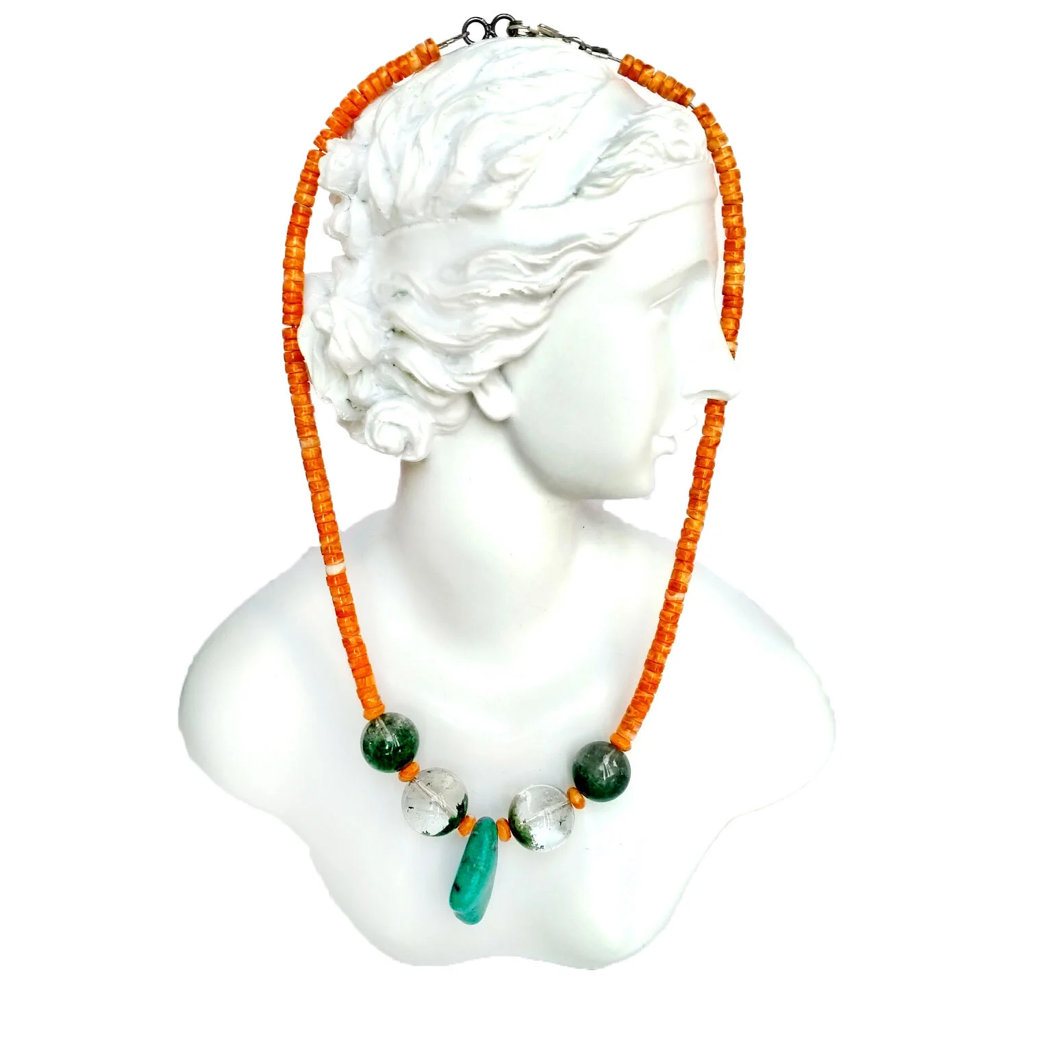 Turquoise thiab spiny oyster Necklace nyiaj Necklace Handmade Unique Necklace , Turquoise nugget 1