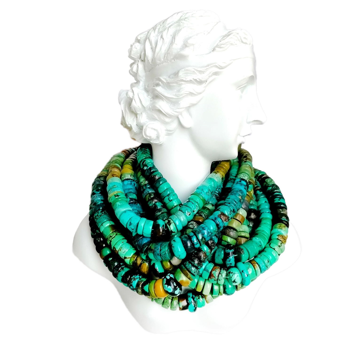 تەبىئىي AAA + Turquoise گۆھەر تاش 6mm-12mm Heishi / Spacer يۈزلۈك مونچاق 1