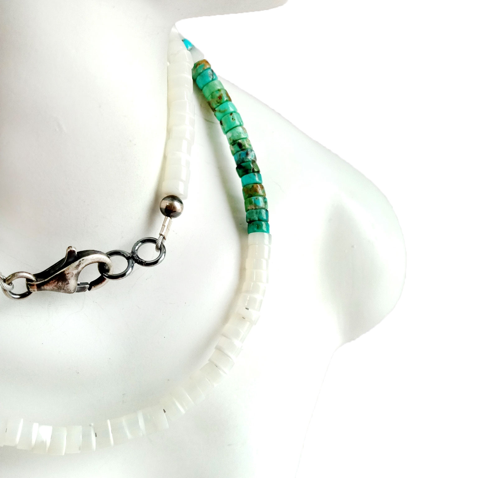 Vintage Cənub-Qərb MOP Mirvari Firuzəyi Gümüş Muncuqlu Boyunbağı 15