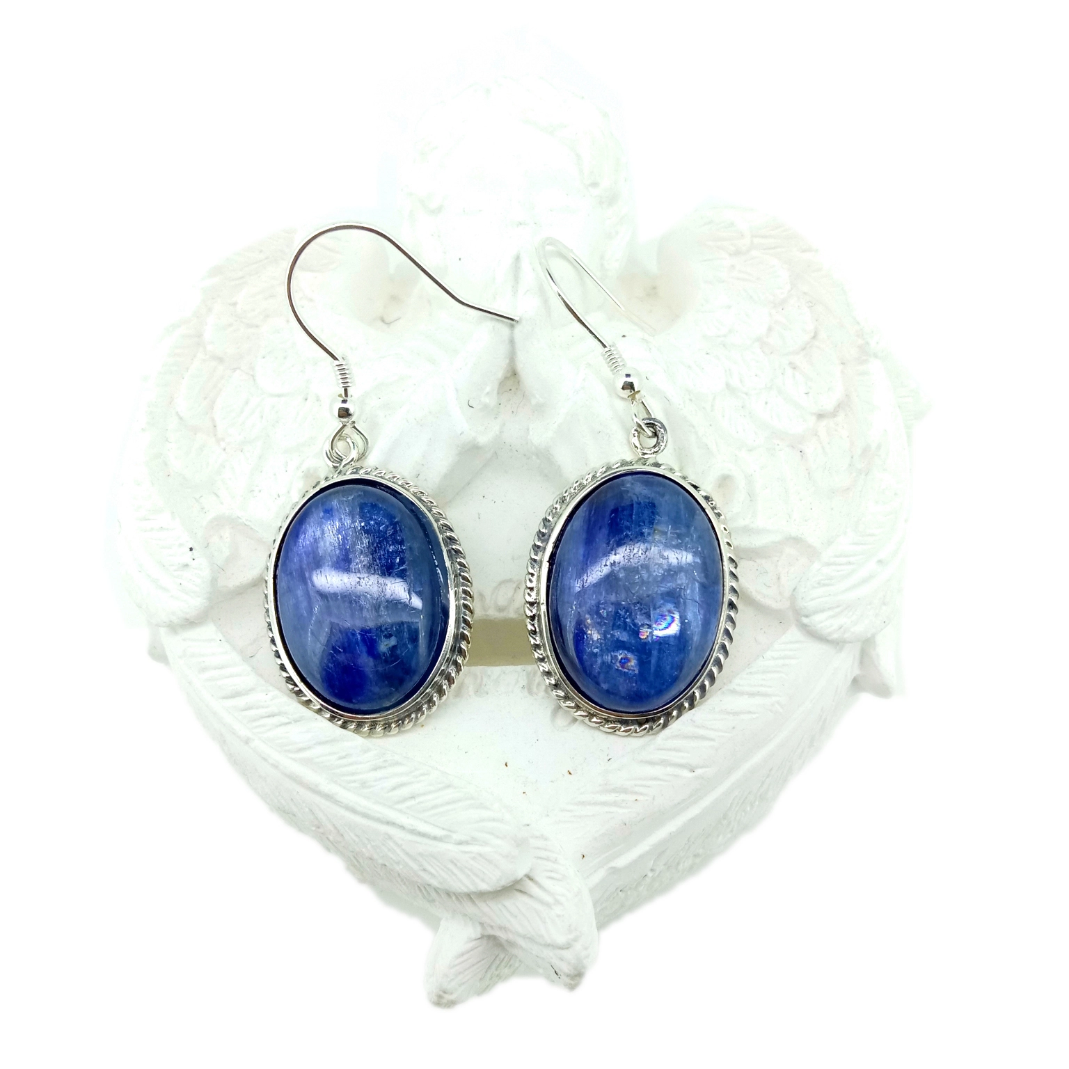 Sib sib zog nqus xiav kyanite 925 Sterling Silver tsej ib leeg daim Gemstone Earring 1