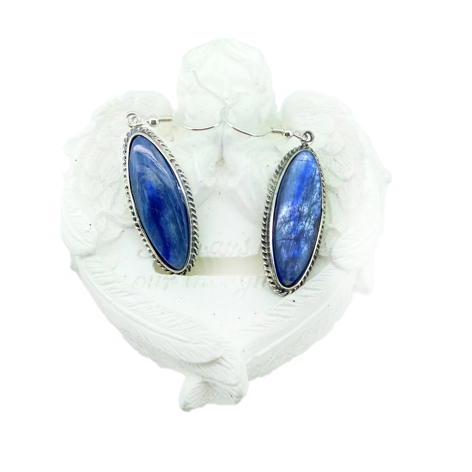 Blue Kyanite pear udi Dangle 925 Sterling Silver Earring 1