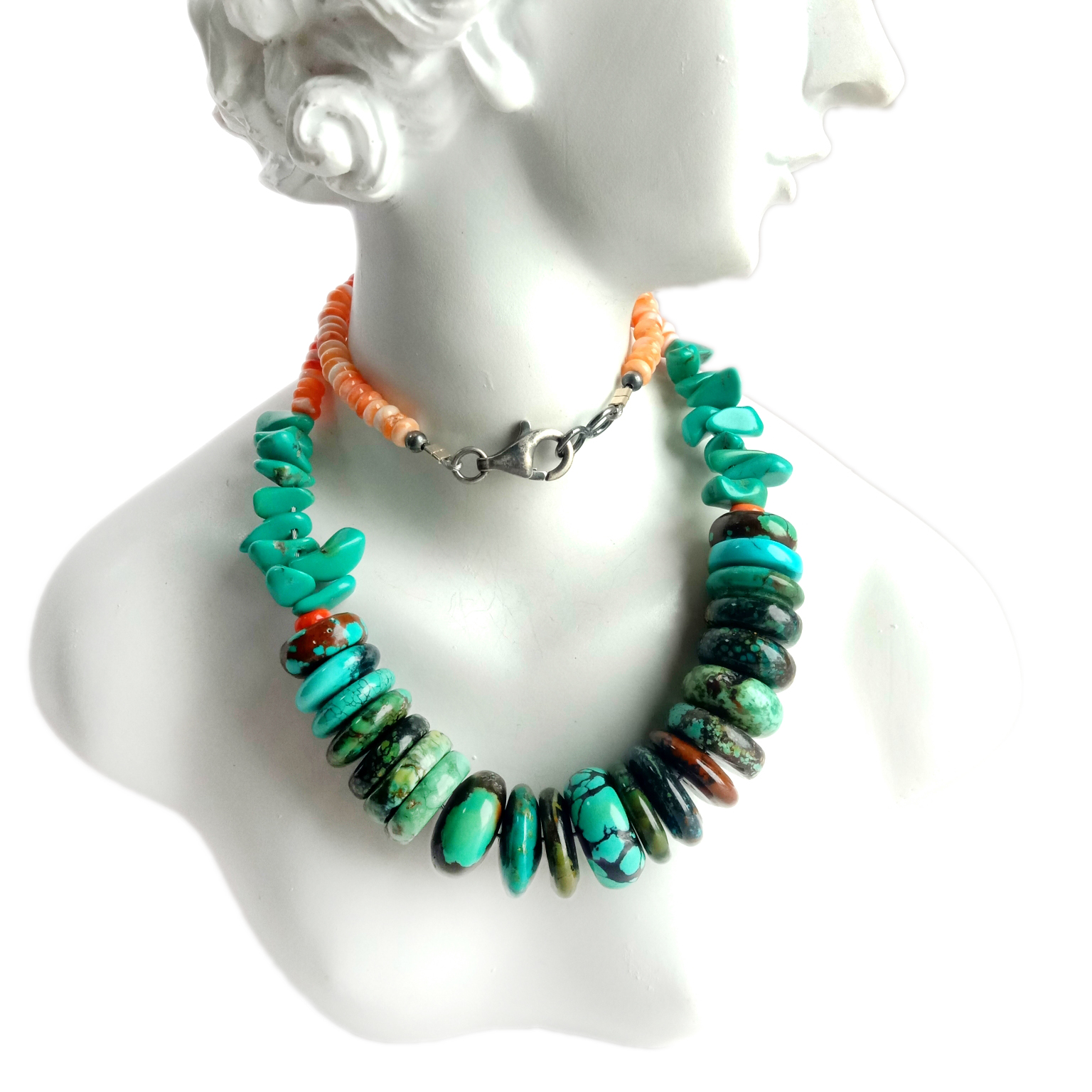 Təbii Firuzəyi tikanlı istiridyə 925 Ayar Gümüş qiymətli daş zərgərlik boyunbağı Ana üçün Hədiyyə Öncədən sifariş 15