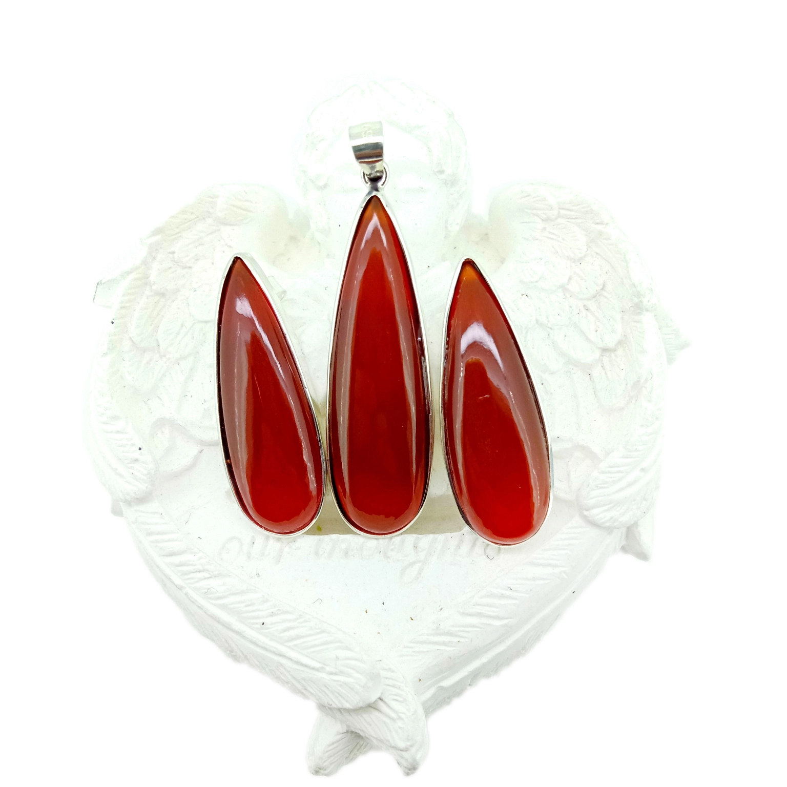 Agate Dangle Earrings and Pendant faceted red drop gemstone set គ្រឿងអលង្ការ 1