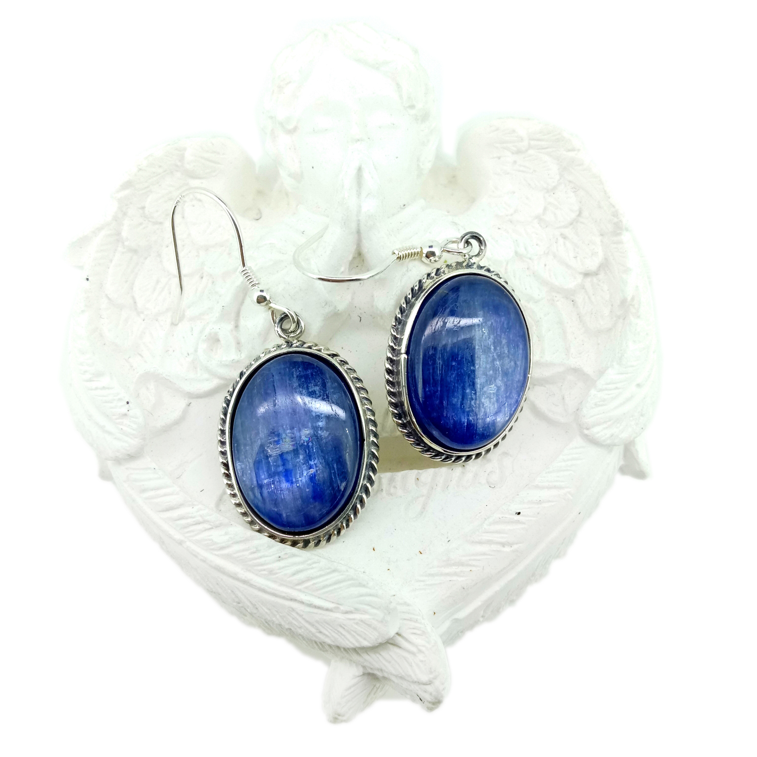 Kyanite Earrings 925 Sterling Silver Dangle Earrings Xiav GemstoneBirthstone Jewelry Rau Cov Poj Niam 14