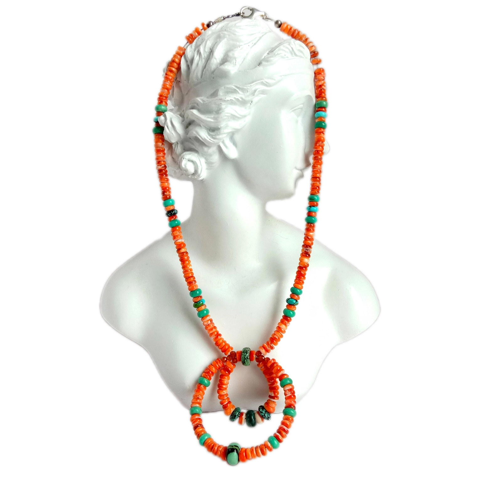អយស្ទ័រធម្មជាតិ Turquoise spiny oyster ពណ៌ទឹកក្រូច mandarin ខ្សែក Garnet 925 គ្រឿងអលង្ការត្បូងប្រាក់ Sterling 1