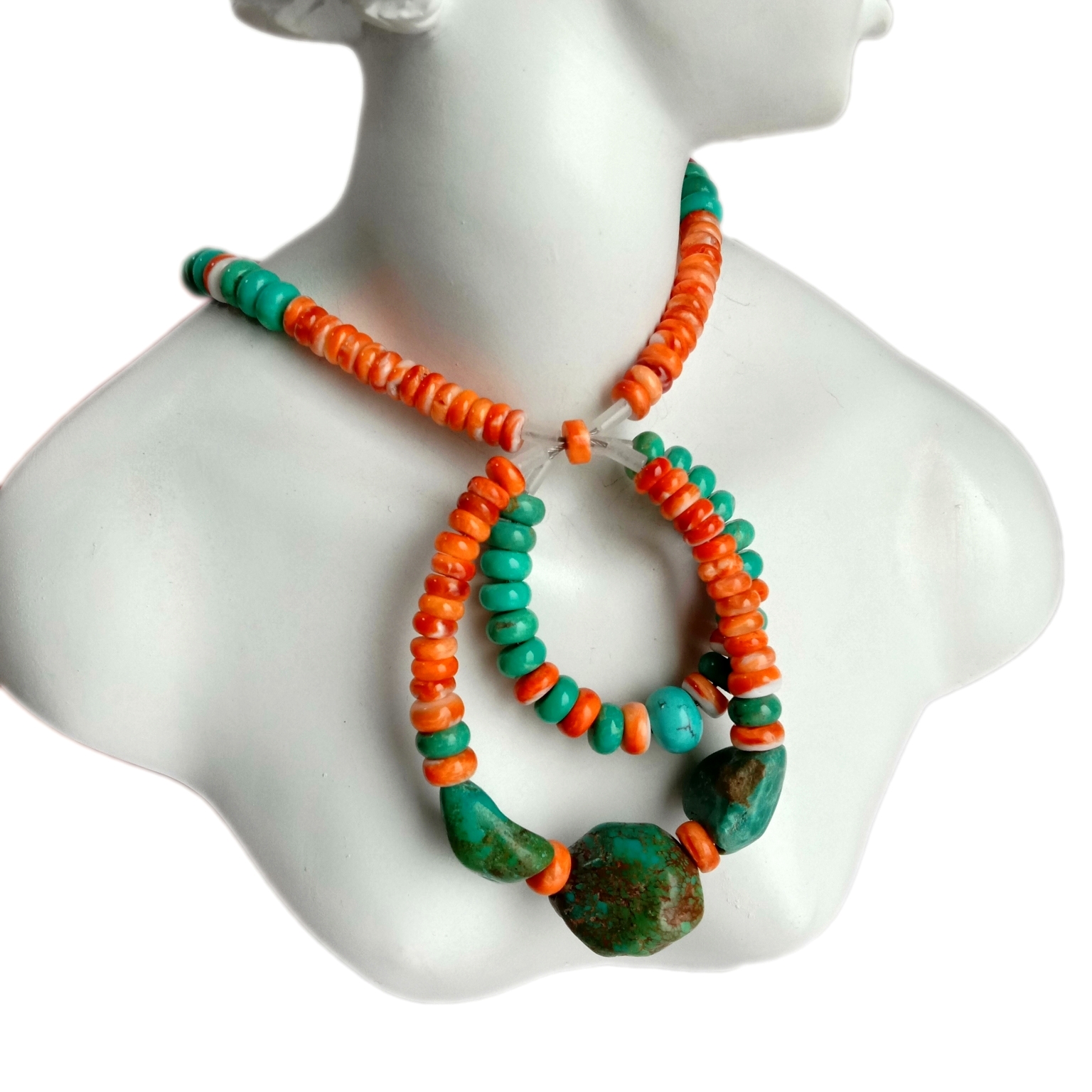 Təbii firuzəyi tikanlı istiridyə ağ jade boyunbağı 925 əyar gümüş qiymətli daş zərgərlik 15