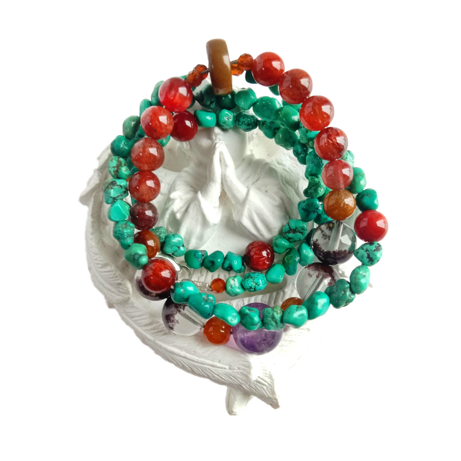 Натуральны бірузовы руцілавы кварц Прывідны фантомны кварц Аметрын 925 стерлингового срэбра ручной працы Каралі з каштоўных камянёў 14