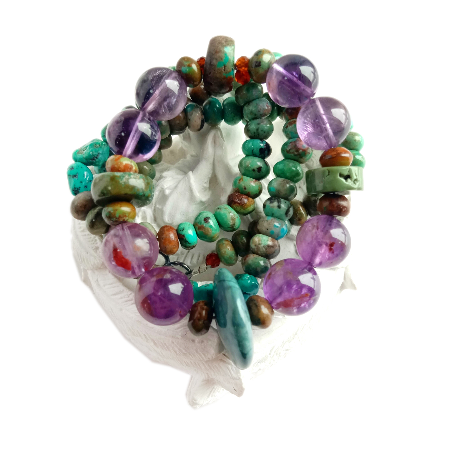 Təbii firuzə və ametist 925 əyar gümüş əl işi qiymətli daş muncuq boyunbağı 15