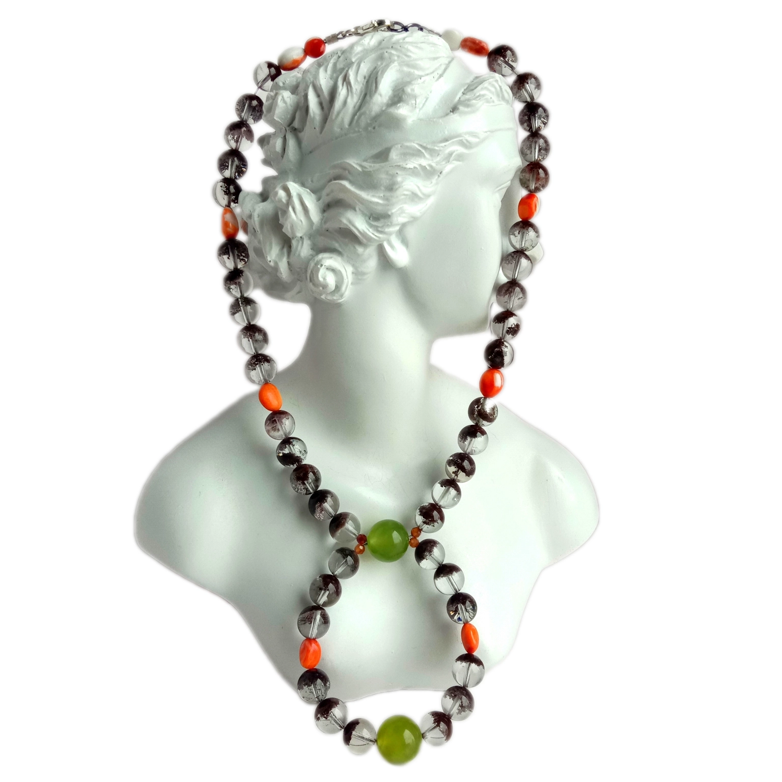 Ntuj spiny oyster Prehnite dab phantom quartz 925 Sterling nyiaj xuas tes ua Gemstone hlaws Necklace 1