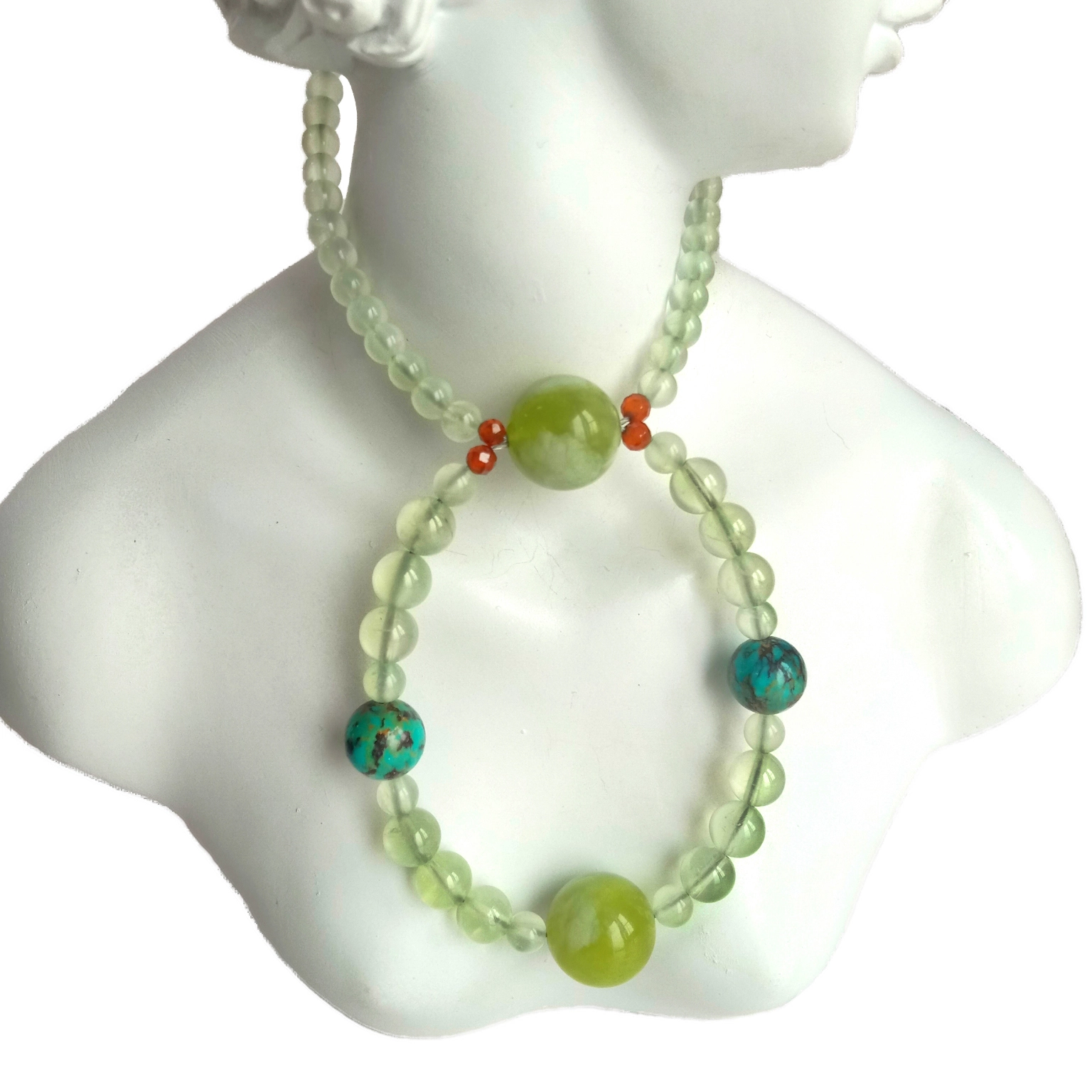 Ntuj Turquoise Txiv kab ntxwv mandarin Garnet Prehnite 925 Sterling Silver xuas tes ua Gemstone hlaws Necklace hniav nyiaj hniav kub 1