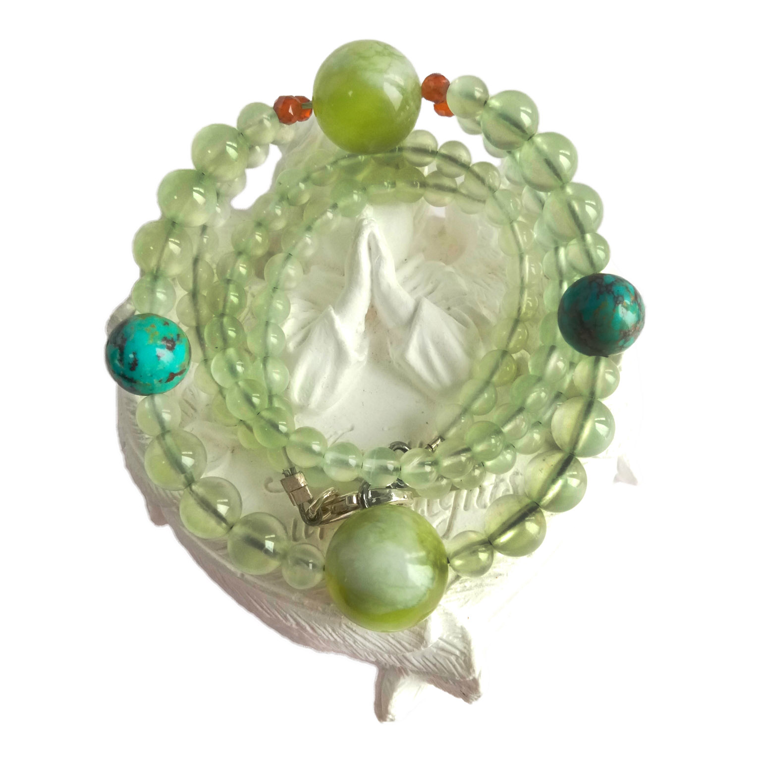 သဘာဝ Turquoise Orange mandarin Garnet Prehnite 925 Sterling Silver လက်လုပ် ကျောက်မျက်ပုတီး လည်ဆွဲ လက်ဝတ်ရတနာ 14