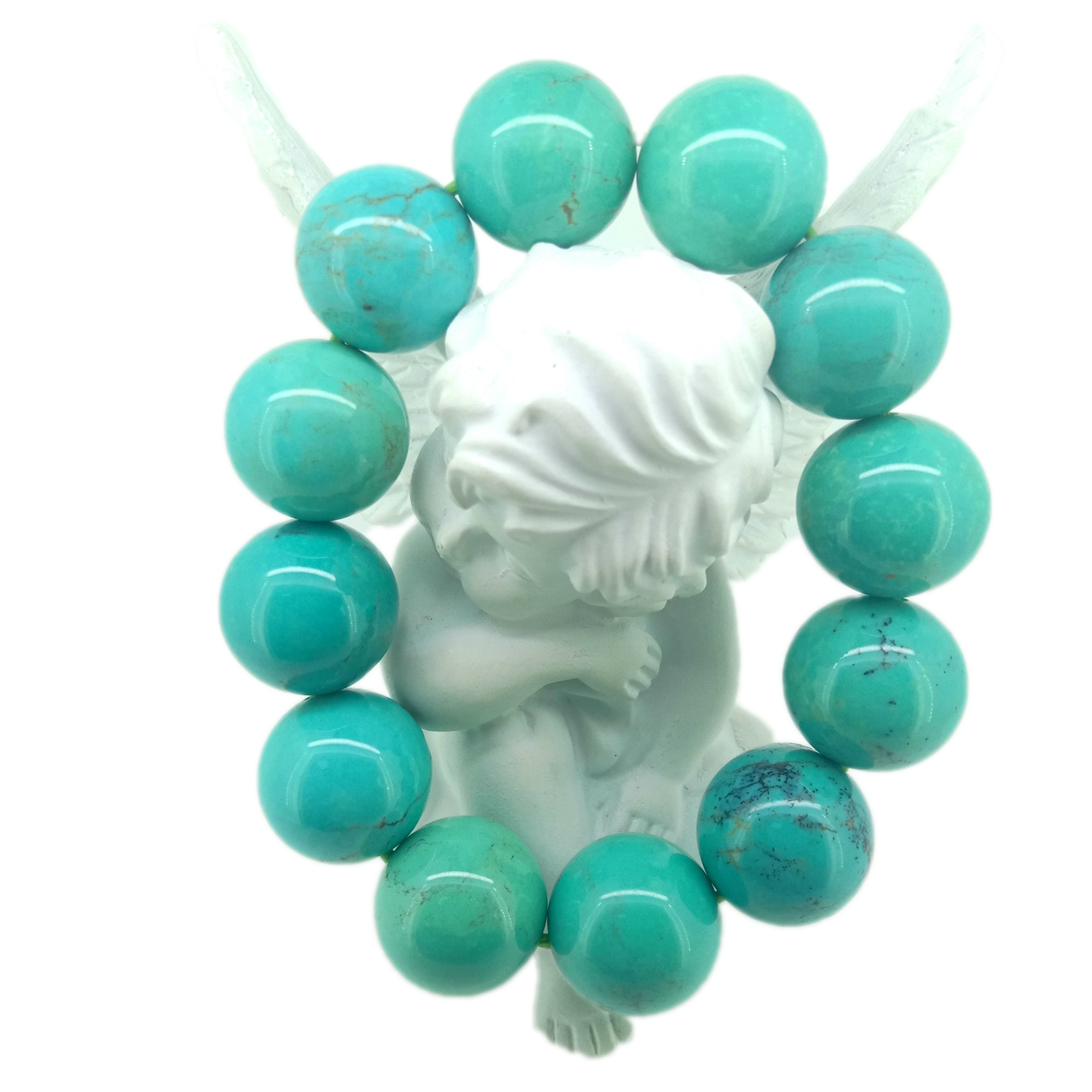 NATURALNE oryginalne okrągłe koraliki Kingman 18 mm turkusowe 18
