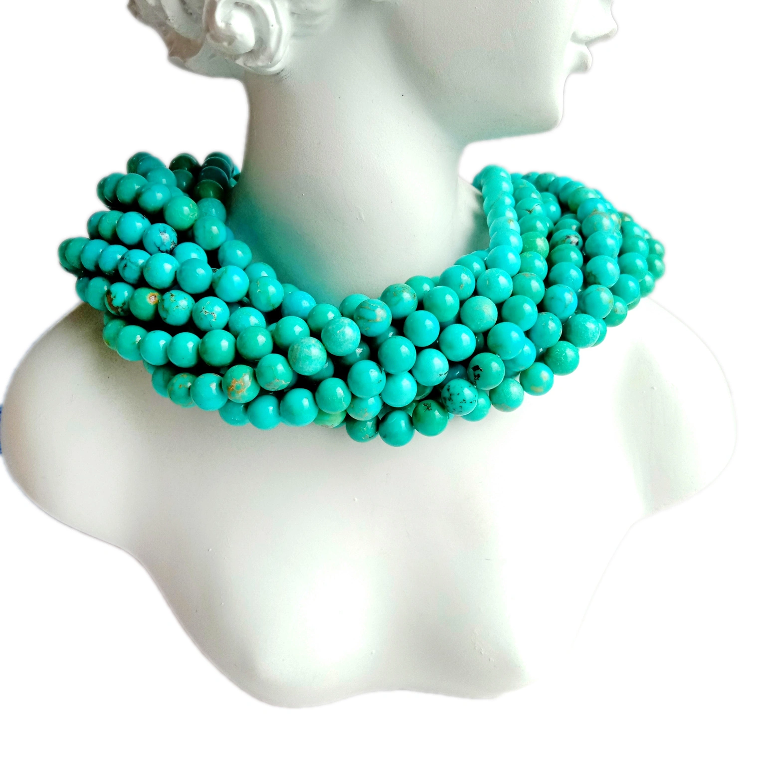 Kingman Turquoise Tseeb Round Beads 6mm 16 nti Strand Necklace Khoom plig 1