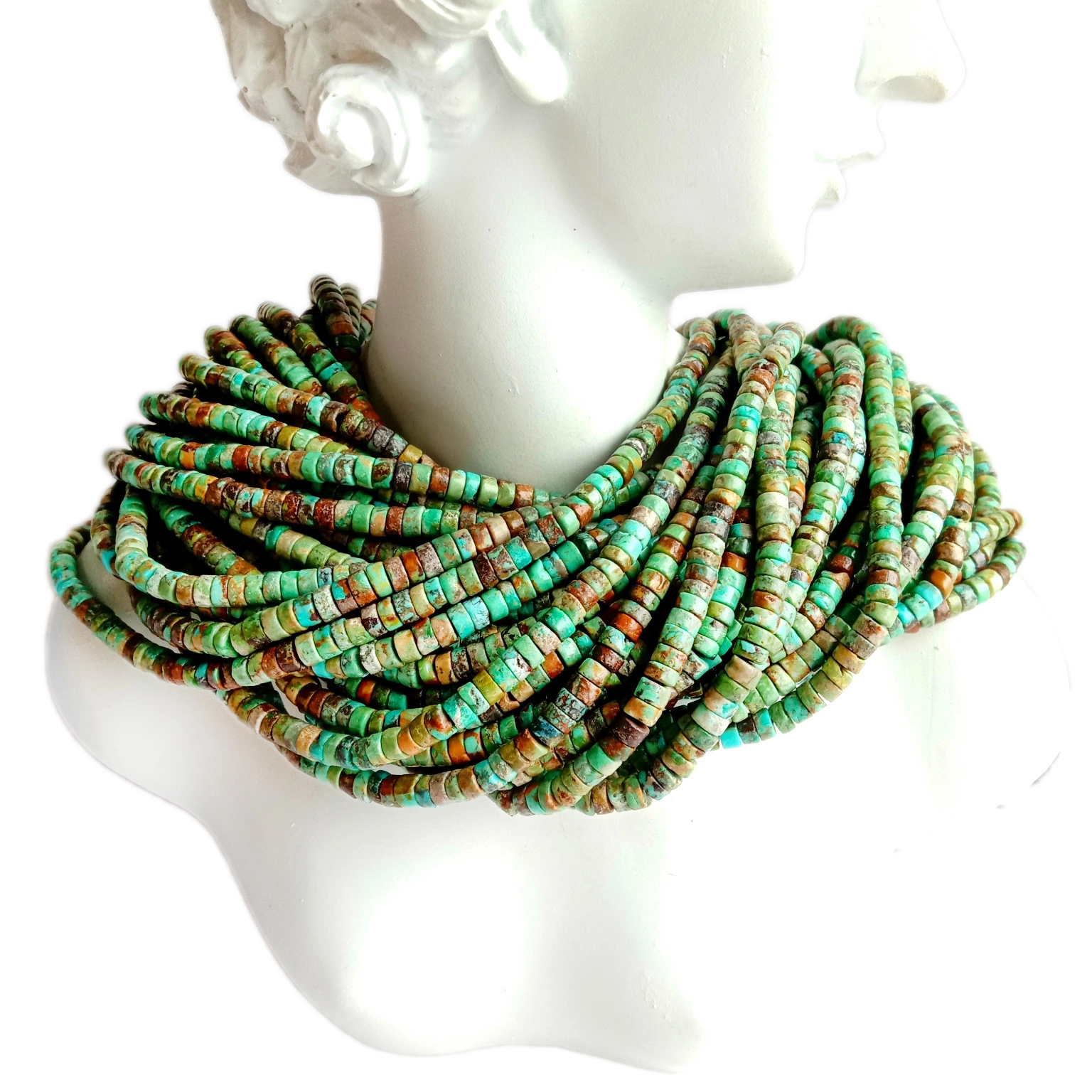 Natural 4mm Heishi Turquoise Bead Disc Rondelle 16inch Strand Necklac ọla 1