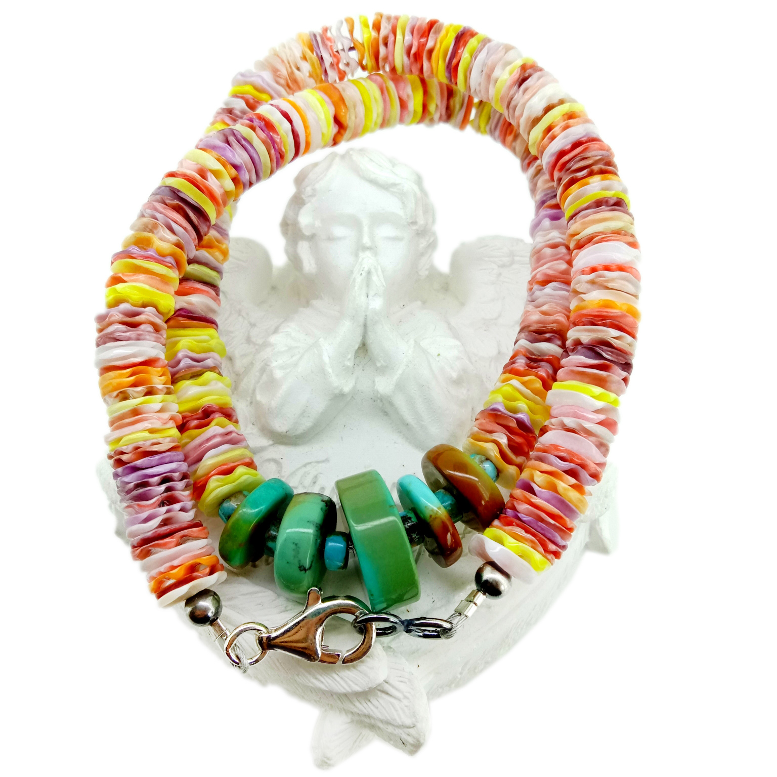 ਕੁਦਰਤੀ ਫਿਰੋਜ਼ੀ ਅਤੇ ਰੰਗੀਨ ਮੋਪ 925 ਸਟਰਲਿੰਗ ਸਿਲਵਰ ਹੱਥ ਨਾਲ ਬਣੇ ਰਤਨ ਦਾ ਹਾਰ 14