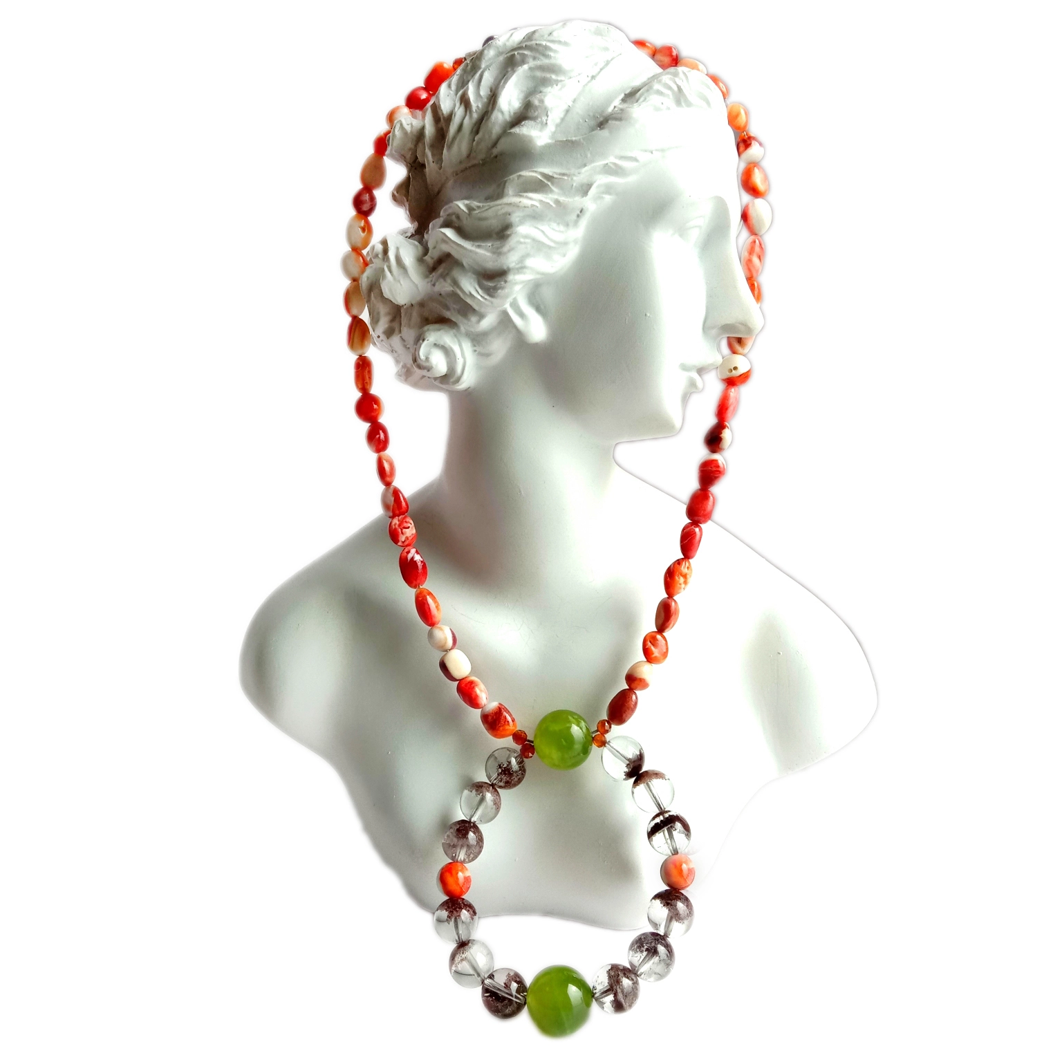 Eke spiny oyster Ghost phantom quartz Prehnite 925 Sterling Silver ejiri aka mee Gemstone Necklace 1