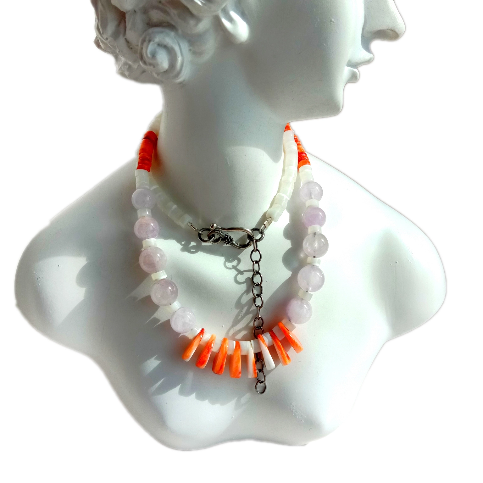 Náttúruleg ostrur mop Lavender 925 Sterling Silfur Gemstone Hálsmen 1