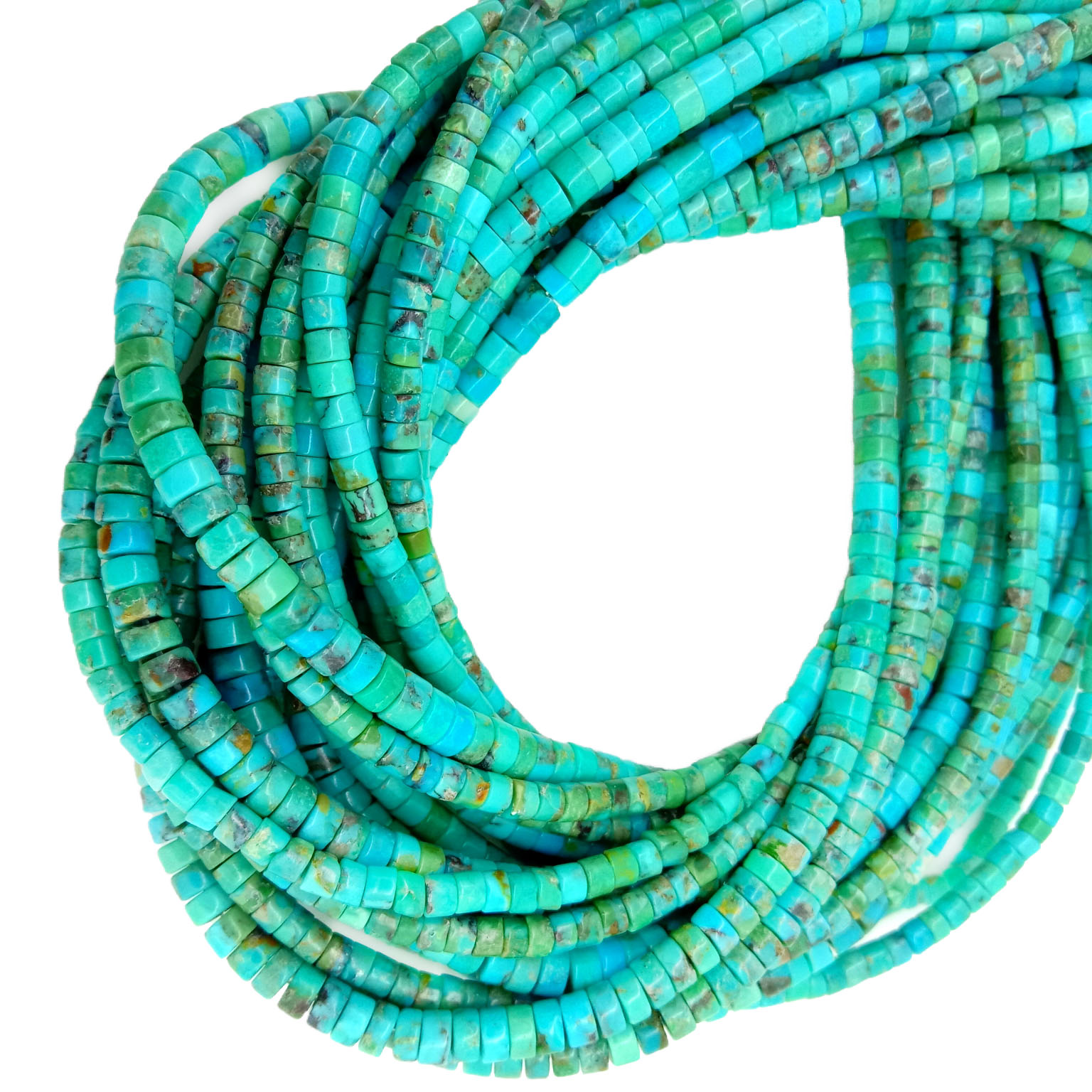 Otantik turkwaz Heishi pèl 3mm Heishi disk Rondelle natirèl pyè presye pèl bijou 18