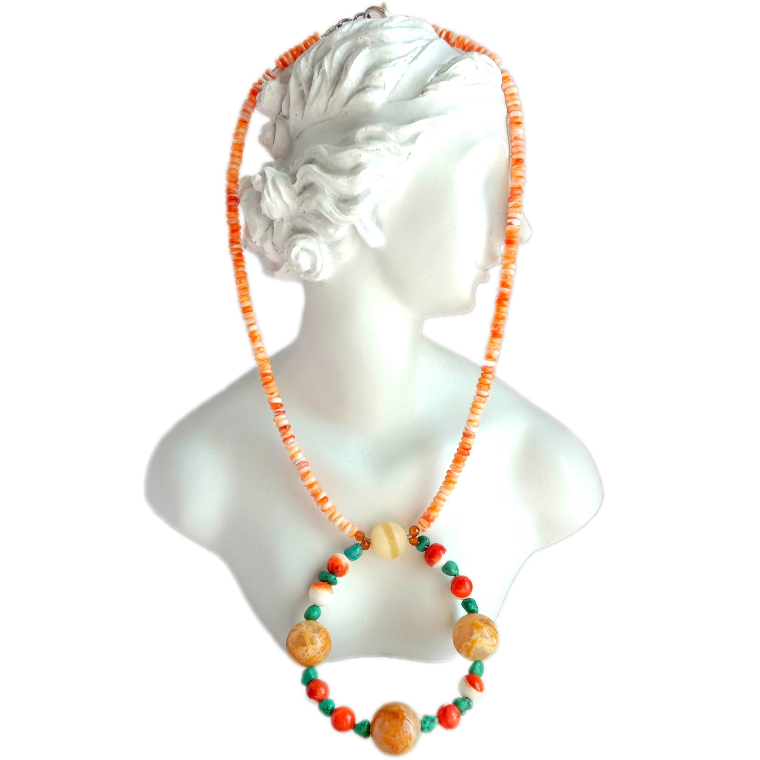 Oyster eke eke na Calcite 925 Sterling Silver Gemstone Beads Choker olu ọla. 1