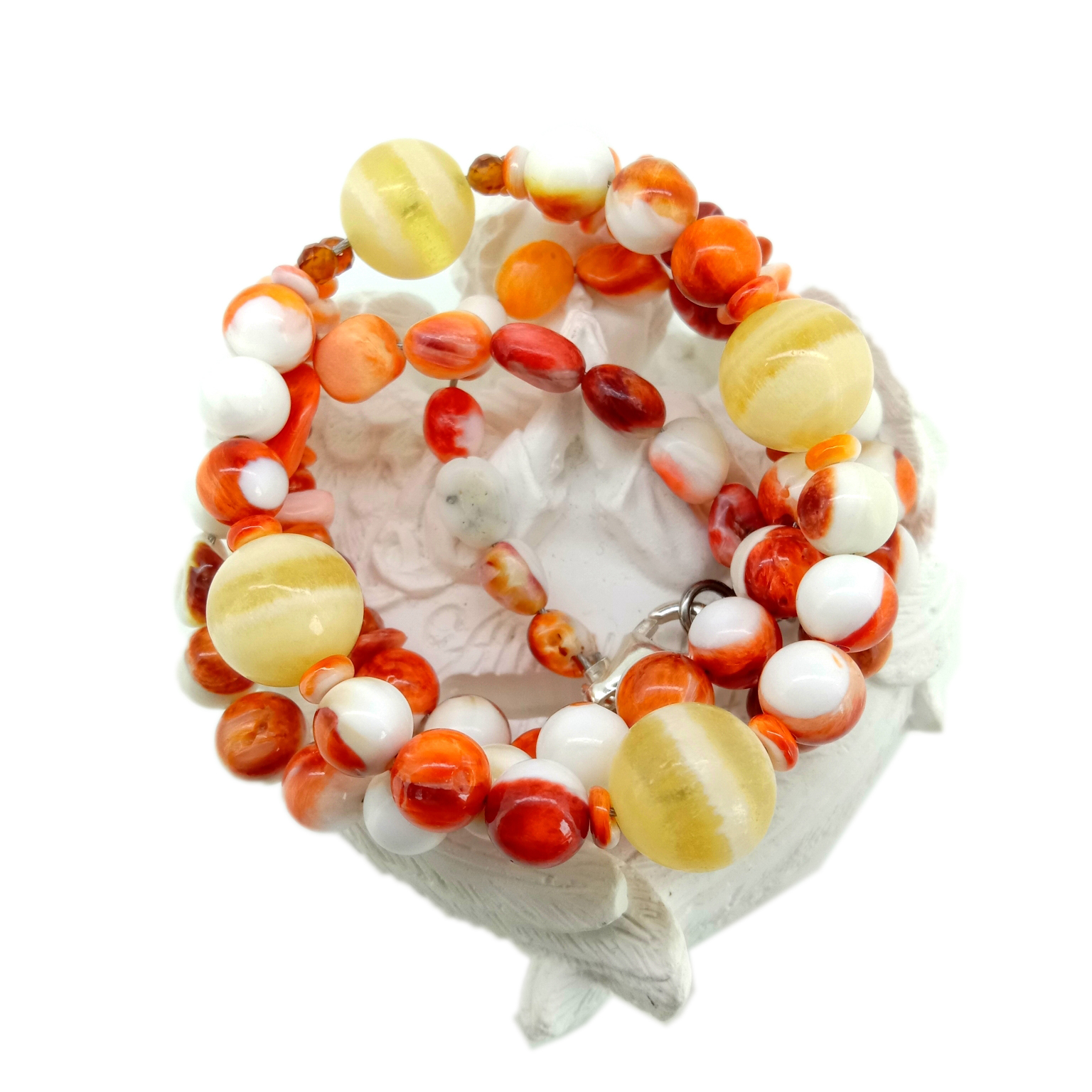 ପ୍ରାକୃତିକ ସ୍ପିନି ଓଷ୍ଟର ଏବଂ କାଲସିଟ୍ 925 ଷ୍ଟର୍ଲିଂ ସିଲଭର କ୍ଲାସ୍ ହସ୍ତତନ୍ତ ହାର | 14