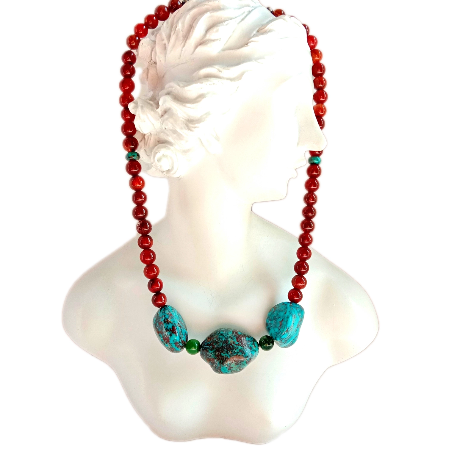 Mkufu wa Kusudi wa Rangi ya Turquoise Nyekundu Uliotengenezwa kwa mkono na Nephrite 925 Sterling Silver Clasp 1